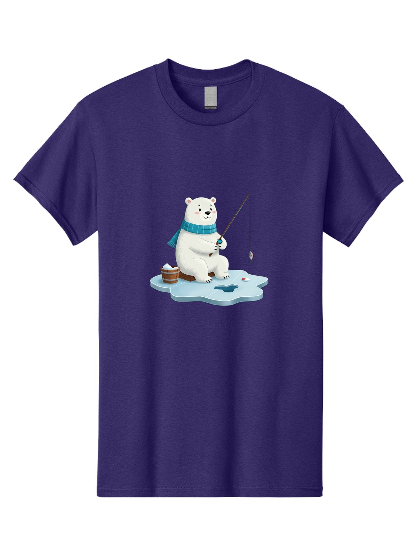 Polar-Bear-Ice-Fishing Men'S Graphic Tee, 100% Cotton, Comfortable Casual Summer Wear, Machine Washable, Polar Bear Ice Fishing, Cartoon Polar Bear, Fishing Rod, Winter Activity, Arctic Scene, Ice Hole, Fishing Bucket, Winter Fun, Bae651 9