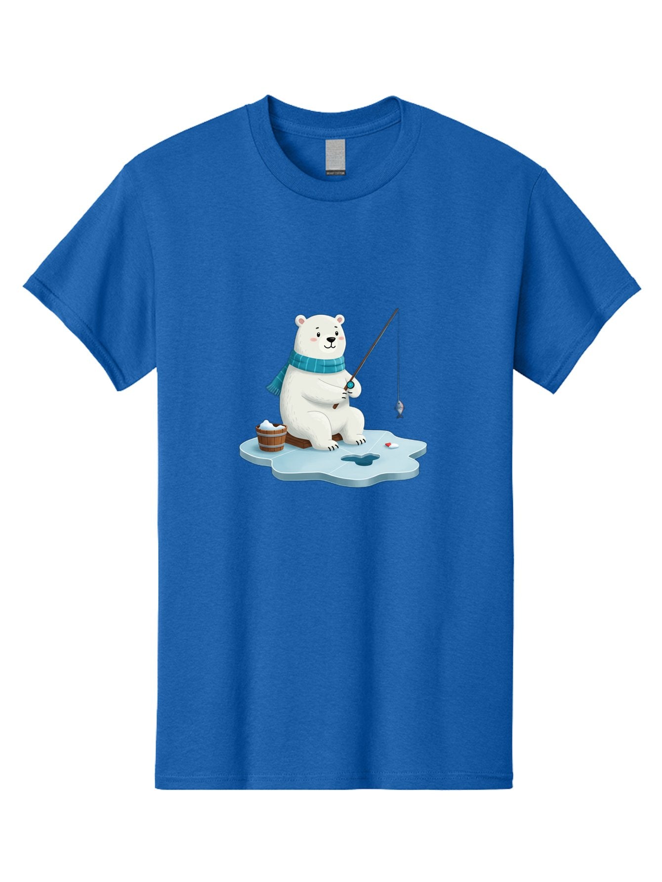Polar-Bear-Ice-Fishing Men'S Graphic Tee, 100% Cotton, Comfortable Casual Summer Wear, Machine Washable, Polar Bear Ice Fishing, Cartoon Polar Bear, Fishing Rod, Winter Activity, Arctic Scene, Ice Hole, Fishing Bucket, Winter Fun, Bae651 11