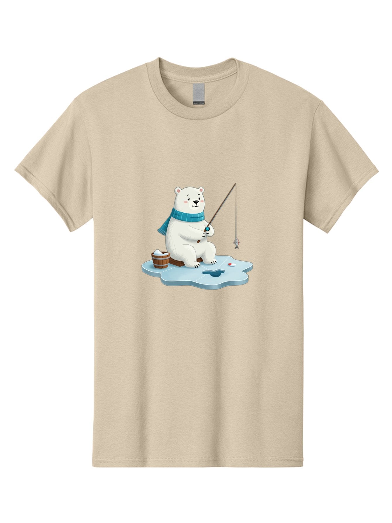 Polar-Bear-Ice-Fishing Men'S Graphic Tee, 100% Cotton, Comfortable Casual Summer Wear, Machine Washable, Polar Bear Ice Fishing, Cartoon Polar Bear, Fishing Rod, Winter Activity, Arctic Scene, Ice Hole, Fishing Bucket, Winter Fun, Bae651 13