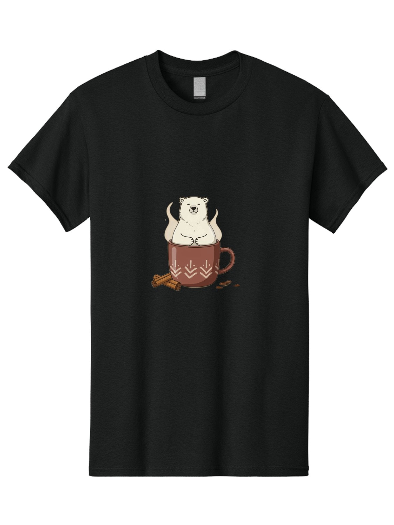 Polar-Bear-In-Coffee-Mug-1 Men'S Graphic Tee, 100% Cotton, Comfortable Casual Summer Wear, Machine Washable, Polar Bear In A Cup, Coffee Lover, Cinnamon Sticks, Coffee Beans, Relaxing Bear, Cute Cartoon, Steaming Hot Coffee, Winter Warmth, Bae652 11