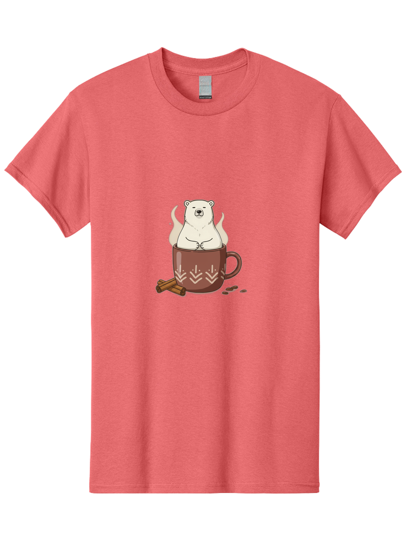 Polar-Bear-In-Coffee-Mug-1 Men'S Graphic Tee, 100% Cotton, Comfortable Casual Summer Wear, Machine Washable, Polar Bear In A Cup, Coffee Lover, Cinnamon Sticks, Coffee Beans, Relaxing Bear, Cute Cartoon, Steaming Hot Coffee, Winter Warmth, Bae652 6
