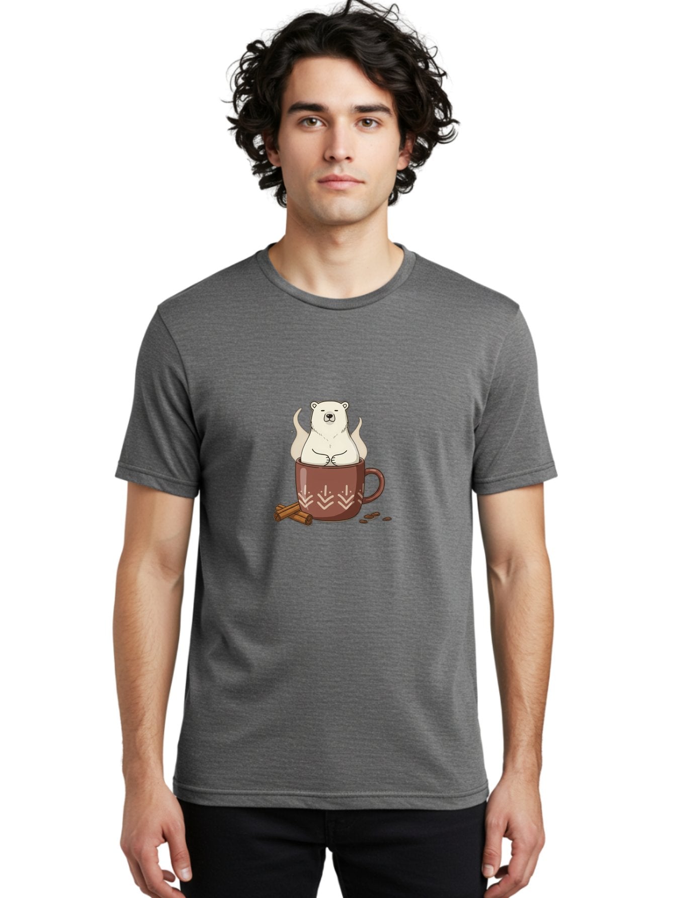 Polar-Bear-In-Coffee-Mug-1 Men'S Graphic Tee, 100% Cotton, Comfortable Casual Summer Wear, Machine Washable, Polar Bear In A Cup, Coffee Lover, Cinnamon Sticks, Coffee Beans, Relaxing Bear, Cute Cartoon, Steaming Hot Coffee, Winter Warmth, Bae652 18