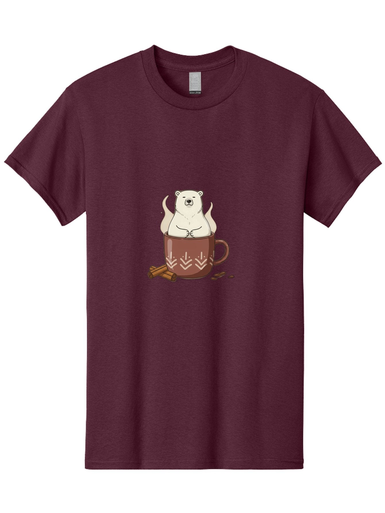 Polar-Bear-In-Coffee-Mug-1 Men'S Graphic Tee, 100% Cotton, Comfortable Casual Summer Wear, Machine Washable, Polar Bear In A Cup, Coffee Lover, Cinnamon Sticks, Coffee Beans, Relaxing Bear, Cute Cartoon, Steaming Hot Coffee, Winter Warmth, Bae652