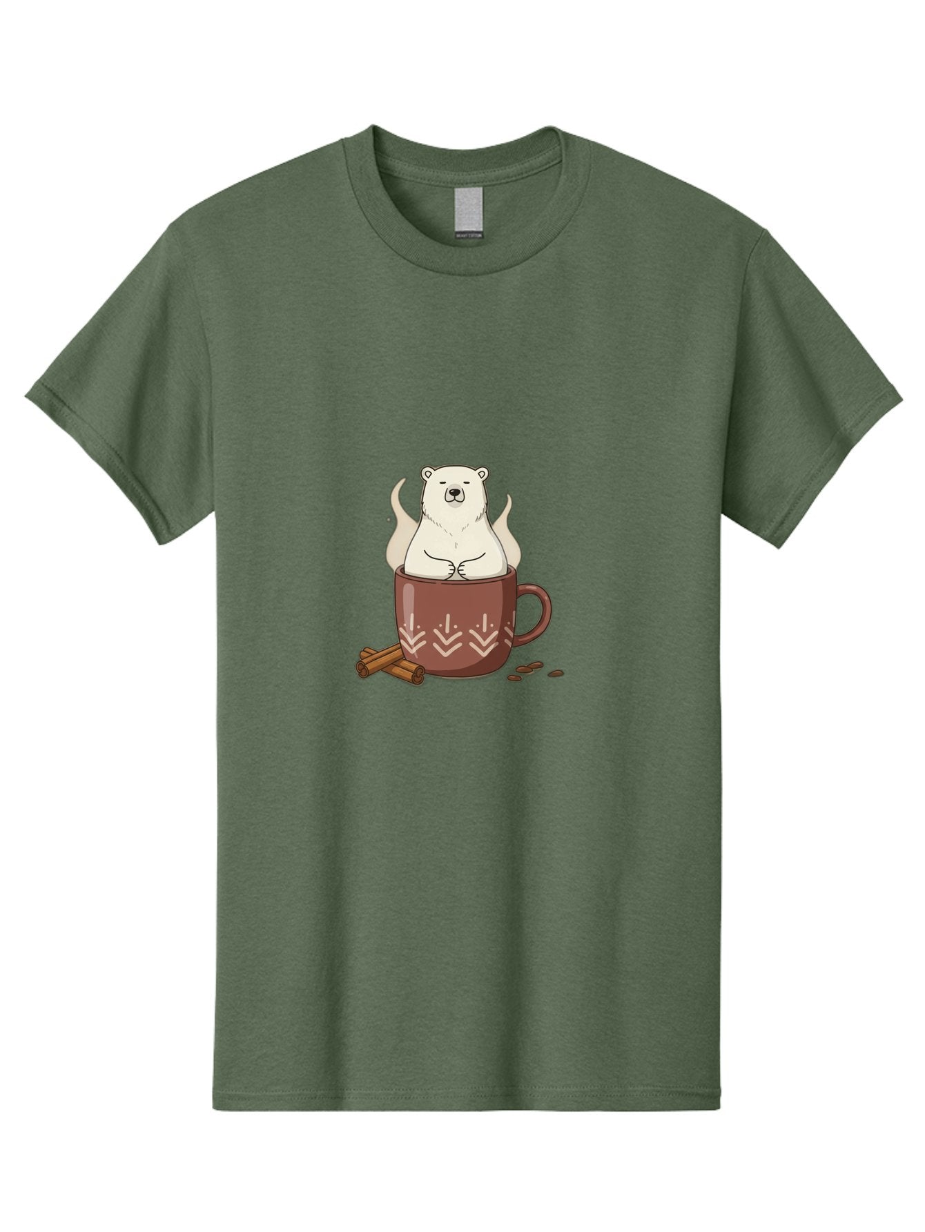 Polar-Bear-In-Coffee-Mug-1 Men'S Graphic Tee, 100% Cotton, Comfortable Casual Summer Wear, Machine Washable, Polar Bear In A Cup, Coffee Lover, Cinnamon Sticks, Coffee Beans, Relaxing Bear, Cute Cartoon, Steaming Hot Coffee, Winter Warmth, Bae652 14