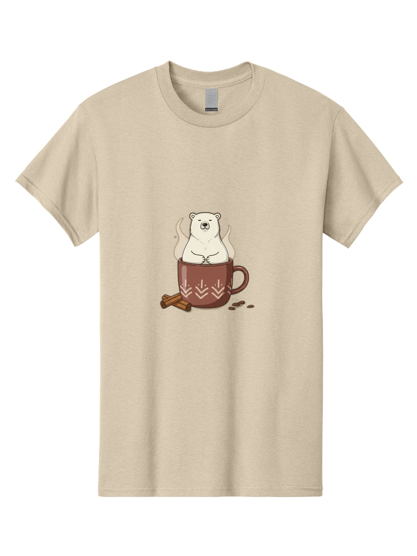 Polar-Bear-In-Coffee-Mug-1 Men'S Graphic Tee, 100% Cotton, Comfortable Casual Summer Wear, Machine Washable, Polar Bear In A Cup, Coffee Lover, Cinnamon Sticks, Coffee Beans, Relaxing Bear, Cute Cartoon, Steaming Hot Coffee, Winter Warmth, Bae652 5