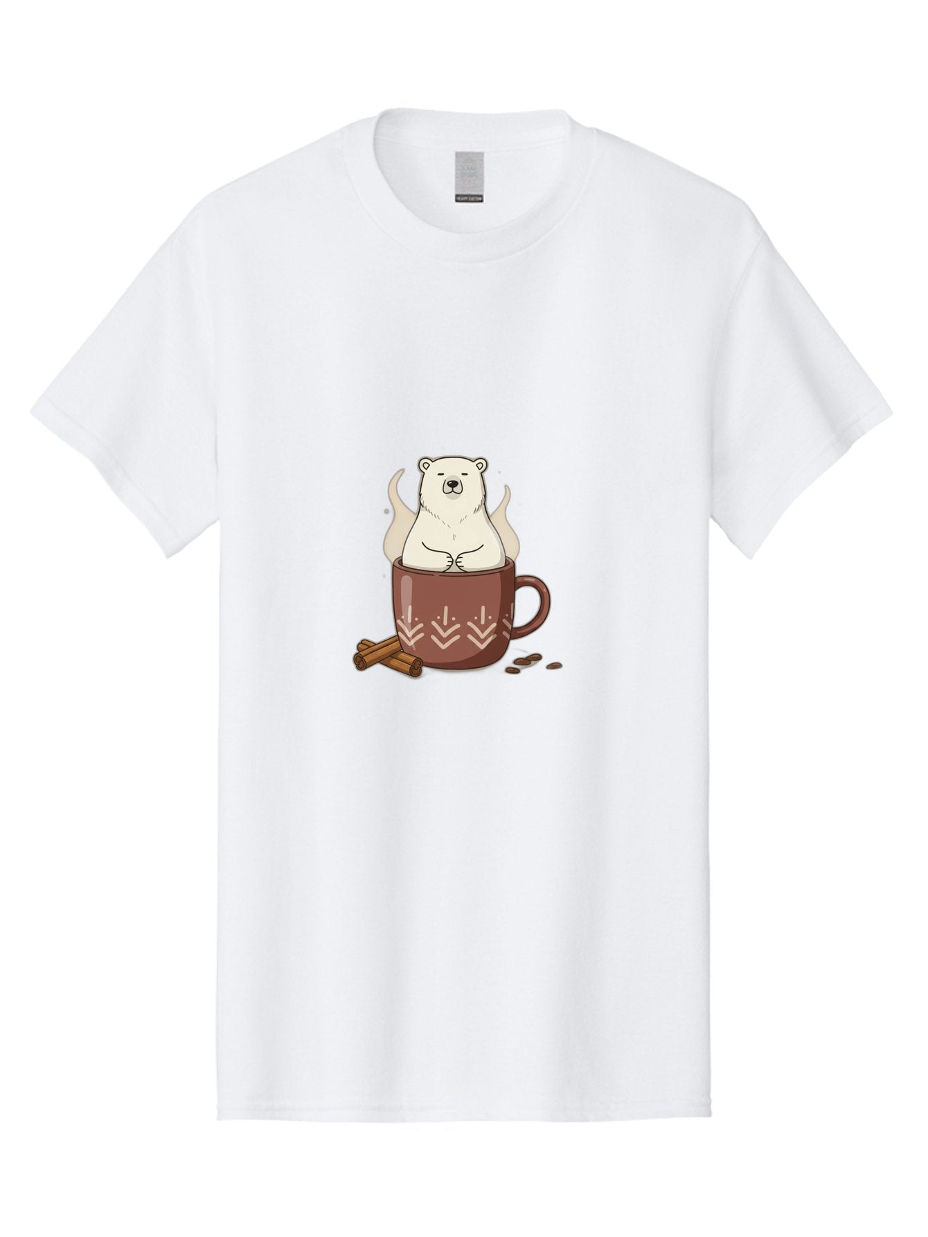 Polar-Bear-In-Coffee-Mug-1 Men'S Graphic Tee, 100% Cotton, Comfortable Casual Summer Wear, Machine Washable, Polar Bear In A Cup, Coffee Lover, Cinnamon Sticks, Coffee Beans, Relaxing Bear, Cute Cartoon, Steaming Hot Coffee, Winter Warmth, Bae652 10