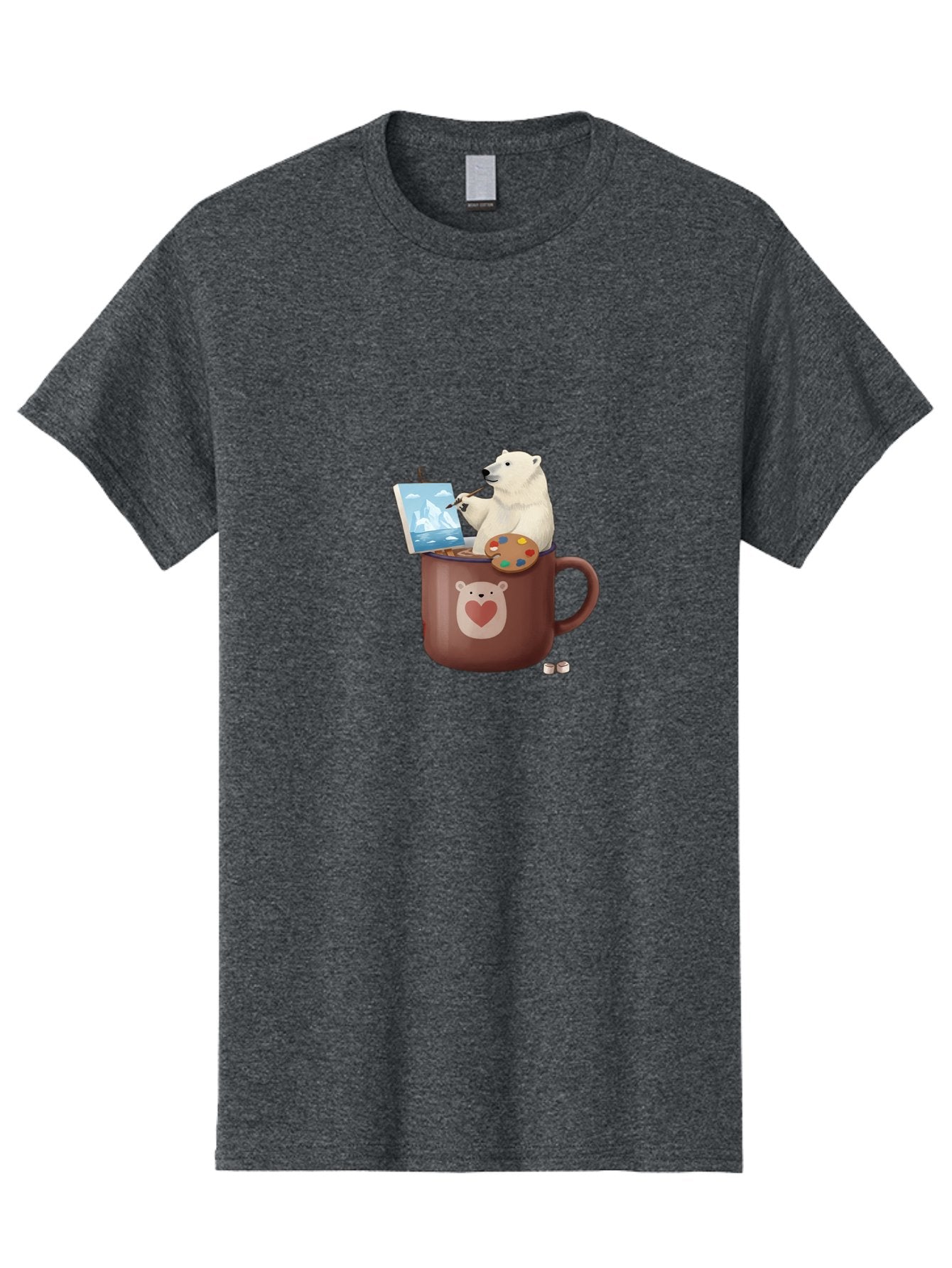 Polar-Bear-In-Coffee-Mug-2 Men'S Graphic Tee, 100% Cotton, Comfortable Casual Summer Wear, Machine Washable, Polar Bear Painting On A Digital Tablet, Artistic Creativity, Polar Bear Mug, Heart Design, Paint Palette, Whimsical Art, Bae653 8