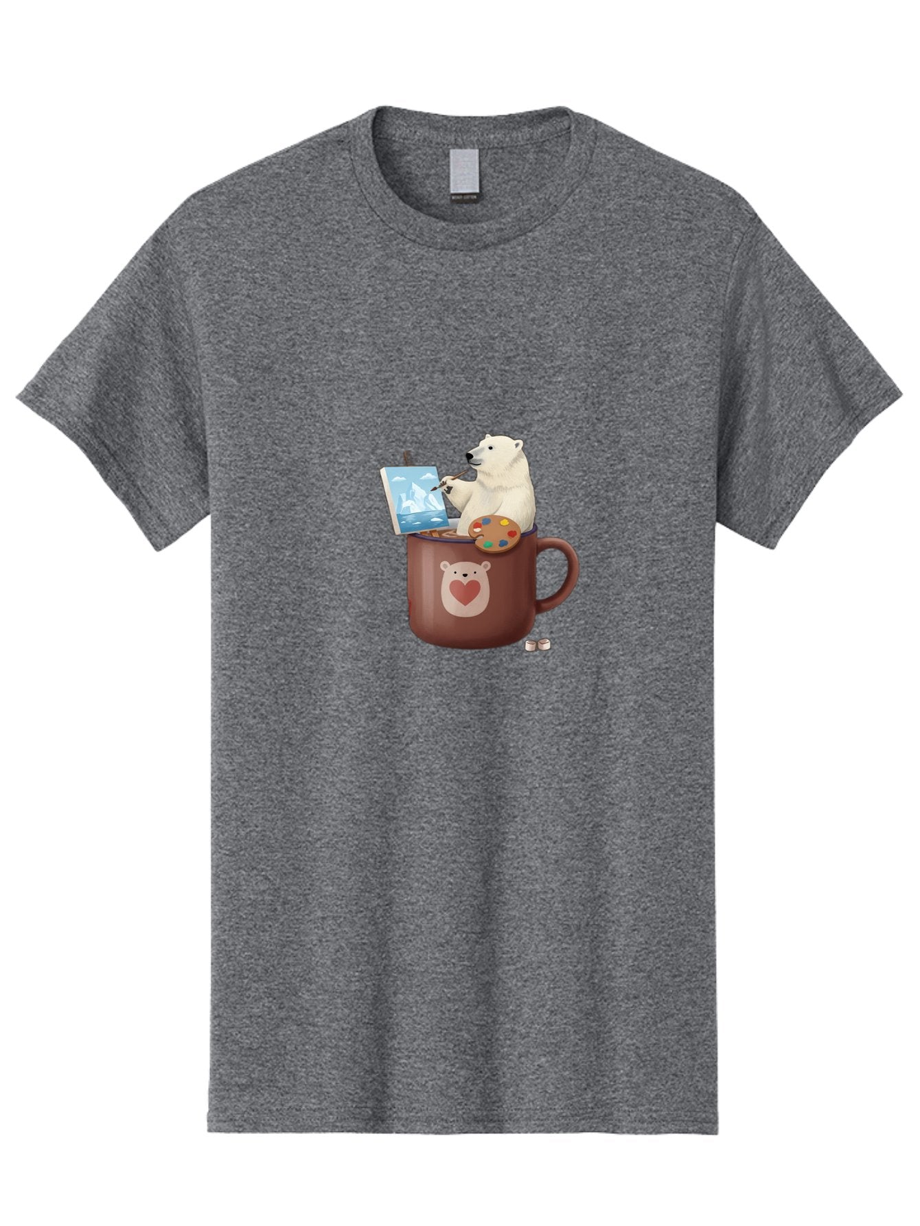 Polar-Bear-In-Coffee-Mug-2 Men'S Graphic Tee, 100% Cotton, Comfortable Casual Summer Wear, Machine Washable, Polar Bear Painting On A Digital Tablet, Artistic Creativity, Polar Bear Mug, Heart Design, Paint Palette, Whimsical Art, Bae653 9