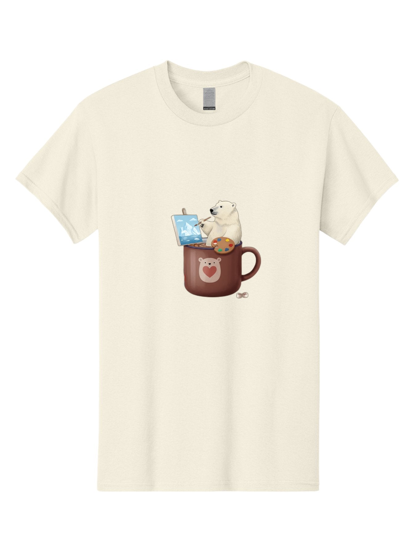 Polar-Bear-In-Coffee-Mug-2 Men'S Graphic Tee, 100% Cotton, Comfortable Casual Summer Wear, Machine Washable, Polar Bear Painting On A Digital Tablet, Artistic Creativity, Polar Bear Mug, Heart Design, Paint Palette, Whimsical Art, Bae653 11