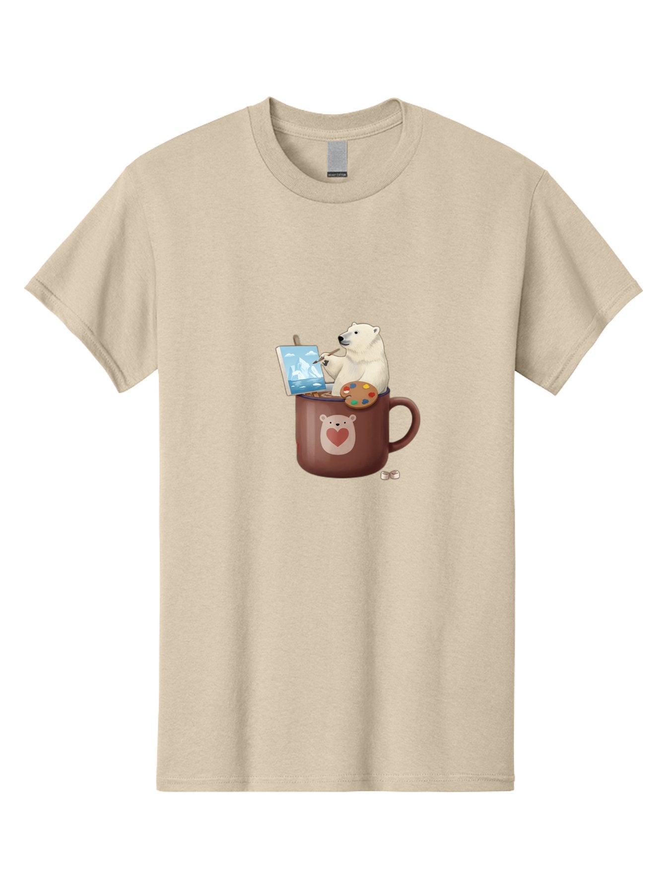 Polar-Bear-In-Coffee-Mug-2 Men'S Graphic Tee, 100% Cotton, Comfortable Casual Summer Wear, Machine Washable, Polar Bear Painting On A Digital Tablet, Artistic Creativity, Polar Bear Mug, Heart Design, Paint Palette, Whimsical Art, Bae653 10
