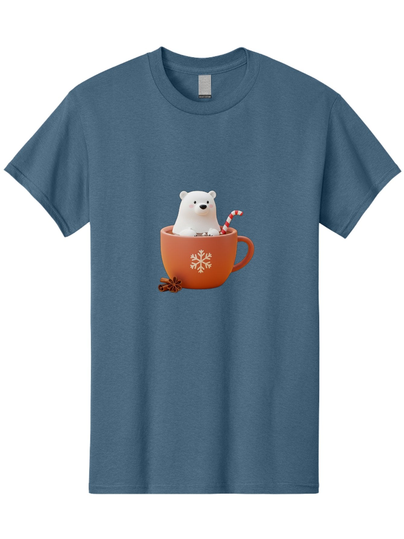Polar-Bear-In-Coffee-Mug Men'S Graphic Tee, 100% Cotton, Comfortable Casual Summer Wear, Machine Washable, Polar Bear In A Mug, Festive Drink, Candy Cane, Snowflake Design, Winter Wonderland, Holiday Cheer, Adorable Bear, Red Mug, Bae654