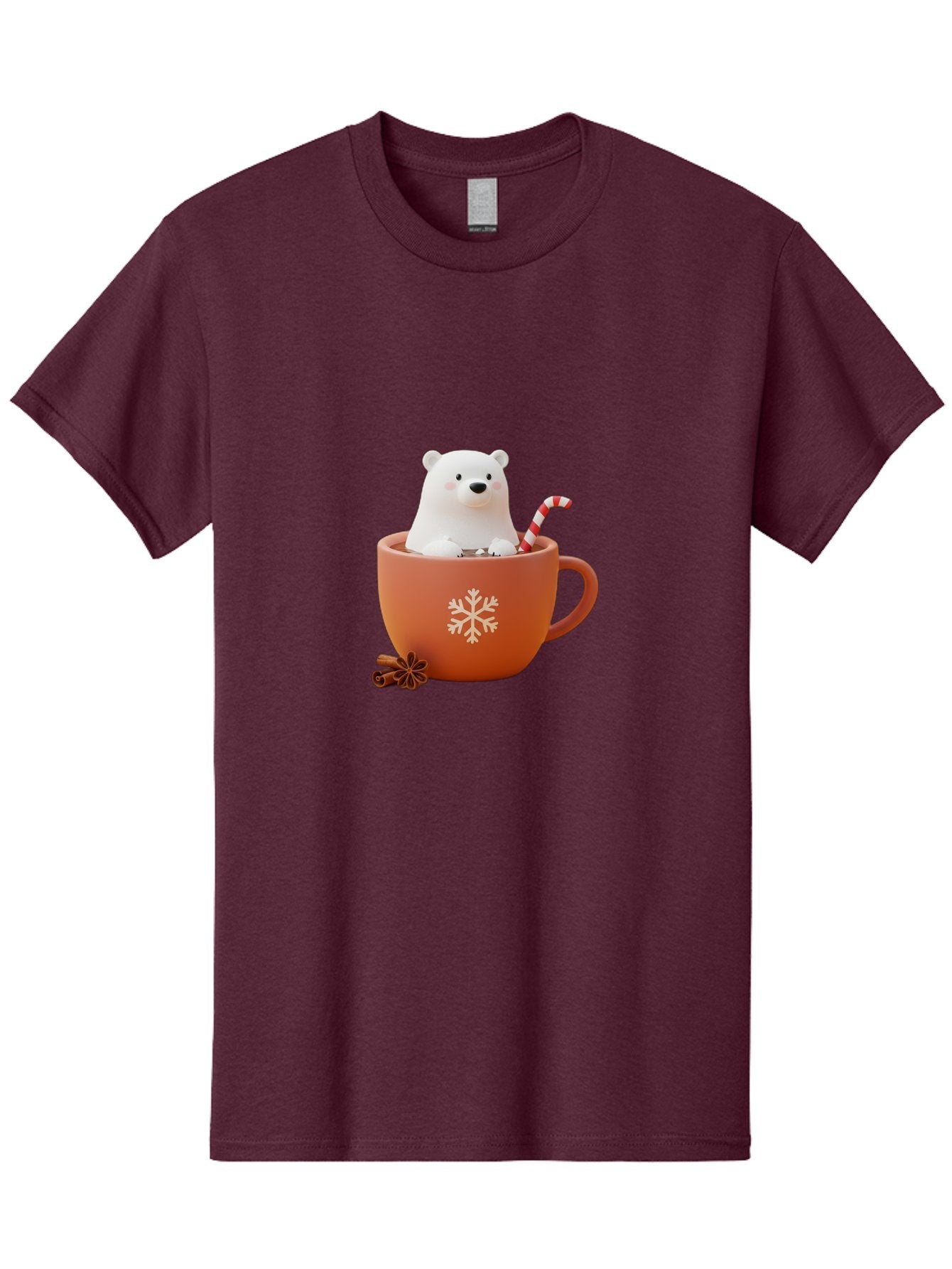 Polar-Bear-In-Coffee-Mug Men'S Graphic Tee, 100% Cotton, Comfortable Casual Summer Wear, Machine Washable, Polar Bear In A Mug, Festive Drink, Candy Cane, Snowflake Design, Winter Wonderland, Holiday Cheer, Adorable Bear, Red Mug, Bae654 15