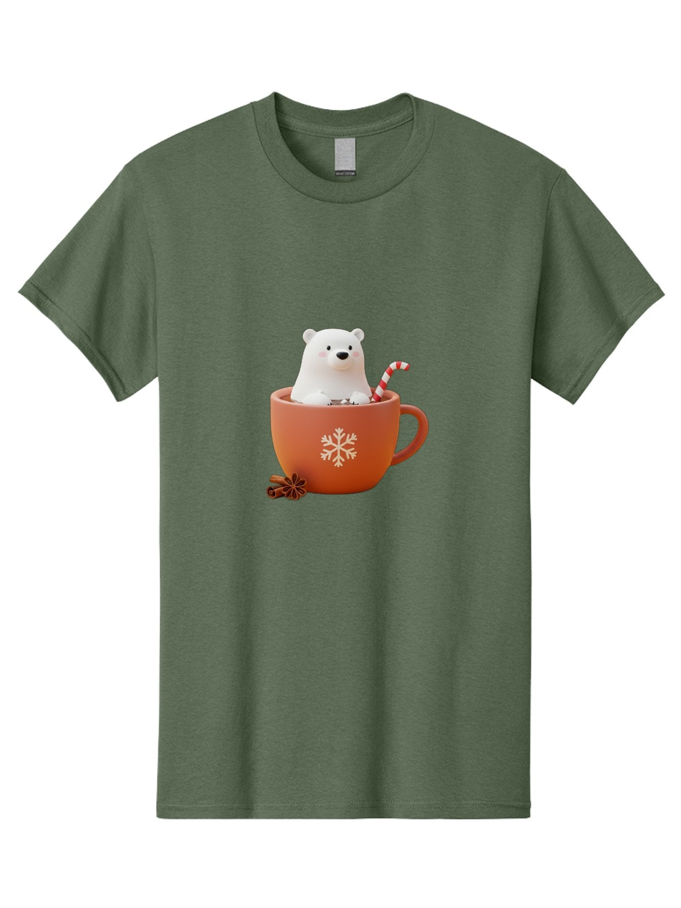 Polar-Bear-In-Coffee-Mug Men'S Graphic Tee, 100% Cotton, Comfortable Casual Summer Wear, Machine Washable, Polar Bear In A Mug, Festive Drink, Candy Cane, Snowflake Design, Winter Wonderland, Holiday Cheer, Adorable Bear, Red Mug, Bae654 5