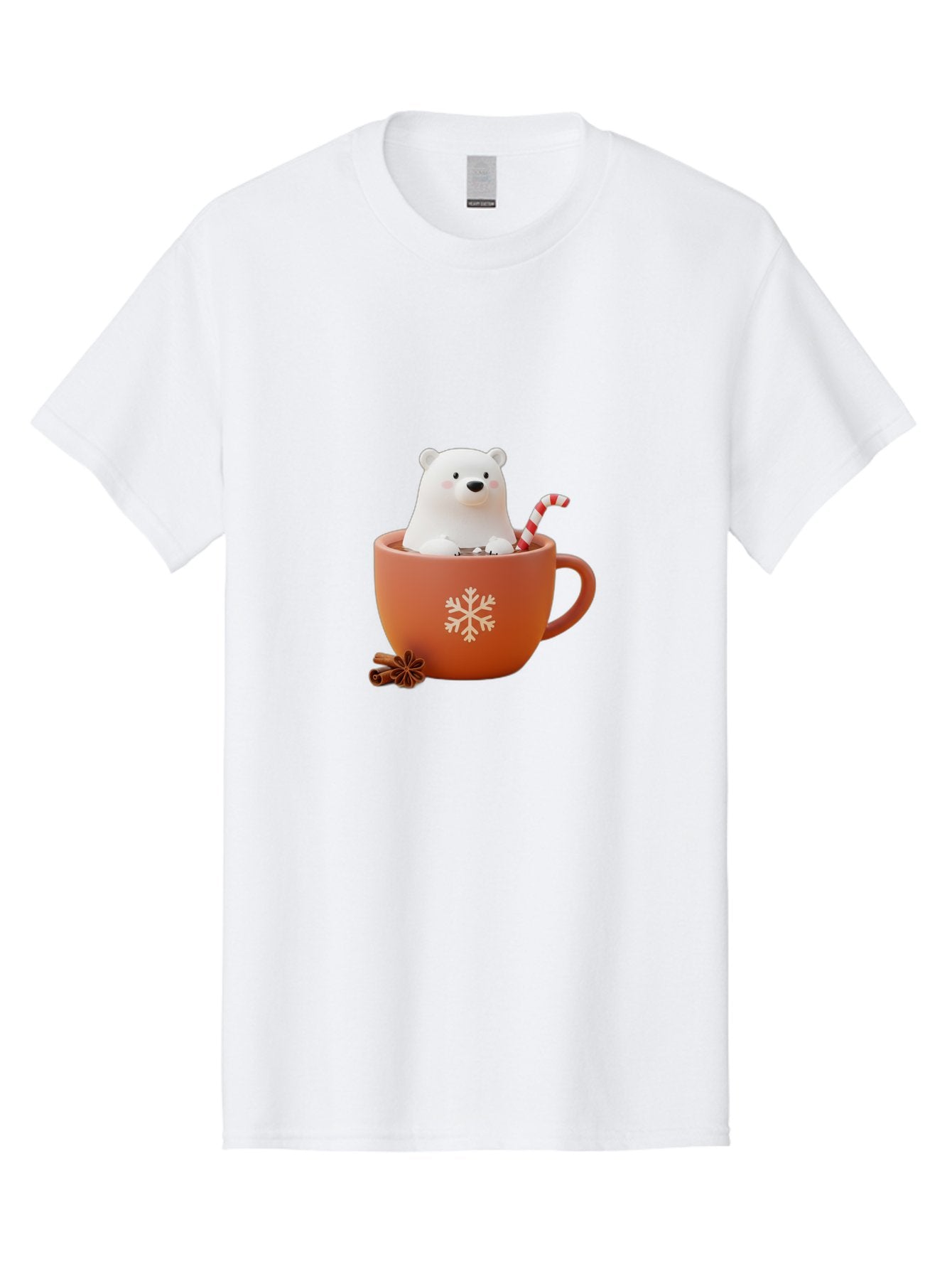 Polar-Bear-In-Coffee-Mug Men'S Graphic Tee, 100% Cotton, Comfortable Casual Summer Wear, Machine Washable, Polar Bear In A Mug, Festive Drink, Candy Cane, Snowflake Design, Winter Wonderland, Holiday Cheer, Adorable Bear, Red Mug, Bae654