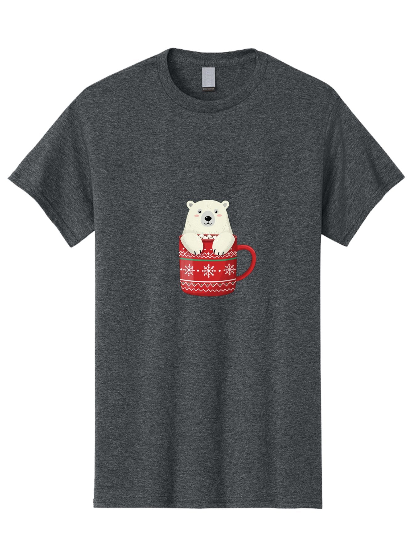 Polar-Bear-In-Mug-1 Men'S Graphic Tee, 100% Cotton, Comfortable Casual Summer Wear, Machine Washable, Polar Bear In A Mug, Christmas Mug, Red Mug, Snowflakes, White Bear, Funny Bear, Cartoon Character, Winter Theme, Festive Design, Bae655 8