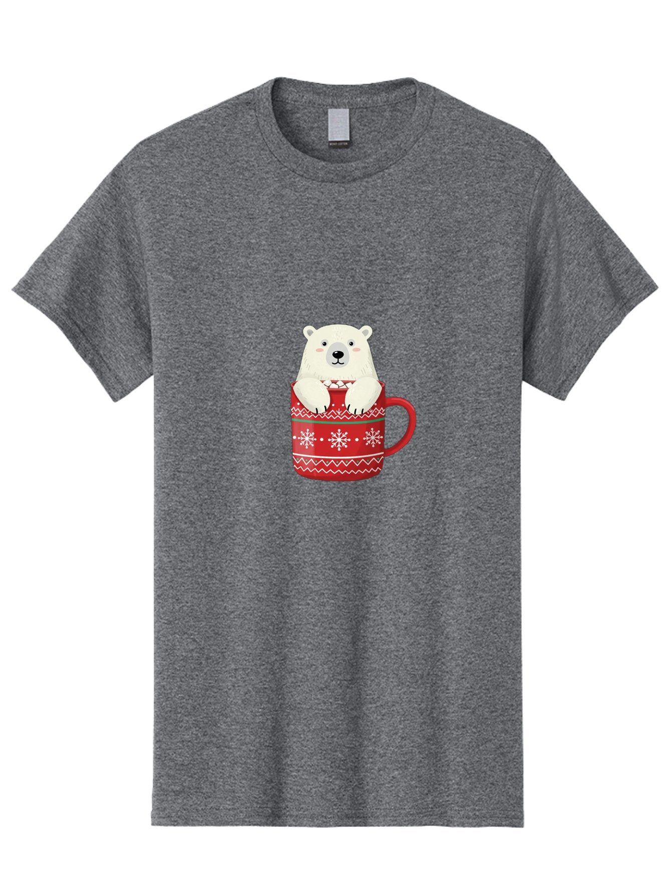 Polar-Bear-In-Mug-1 Men'S Graphic Tee, 100% Cotton, Comfortable Casual Summer Wear, Machine Washable, Polar Bear In A Mug, Christmas Mug, Red Mug, Snowflakes, White Bear, Funny Bear, Cartoon Character, Winter Theme, Festive Design, Bae655 15