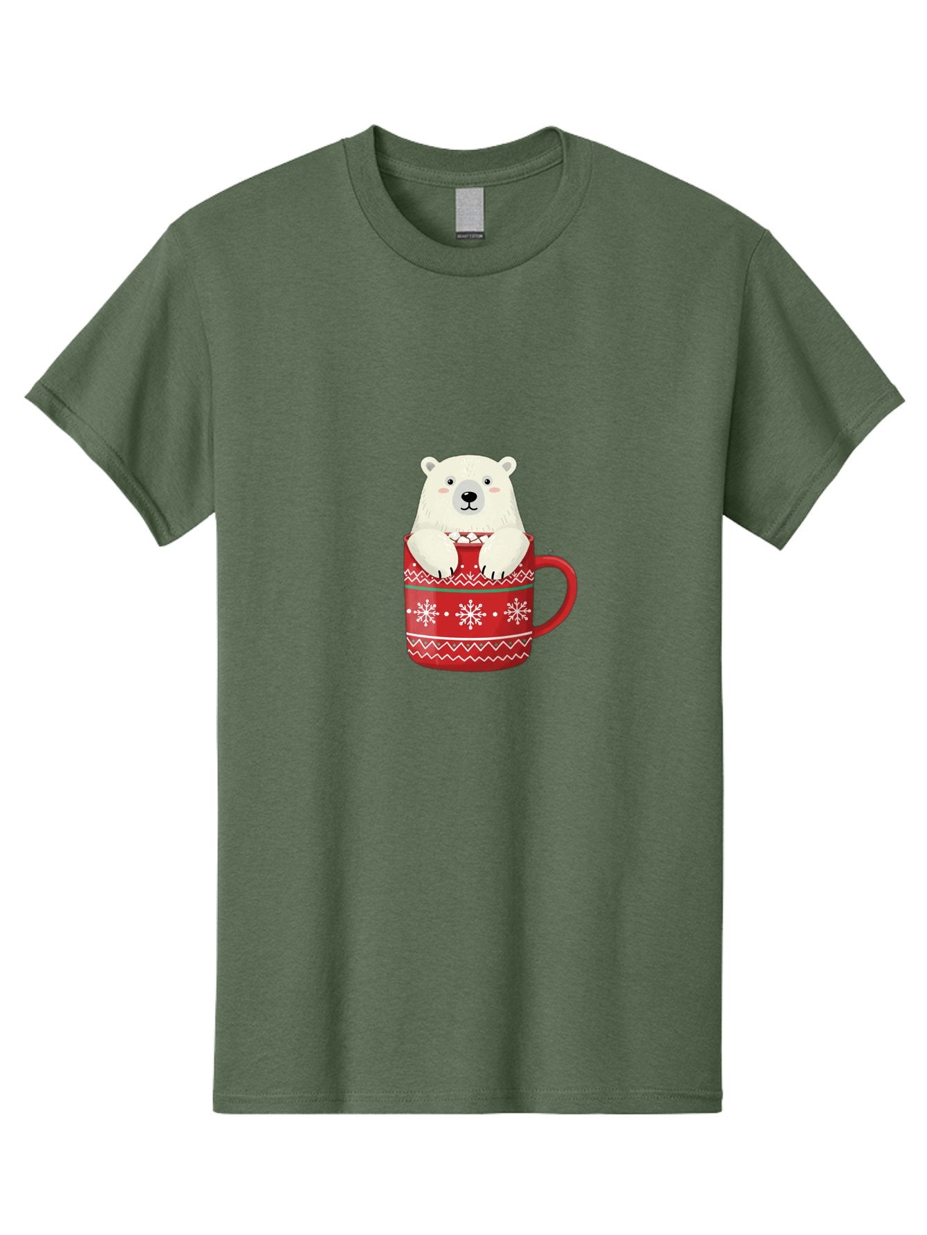 Polar-Bear-In-Mug-1 Men'S Graphic Tee, 100% Cotton, Comfortable Casual Summer Wear, Machine Washable, Polar Bear In A Mug, Christmas Mug, Red Mug, Snowflakes, White Bear, Funny Bear, Cartoon Character, Winter Theme, Festive Design, Bae655 6