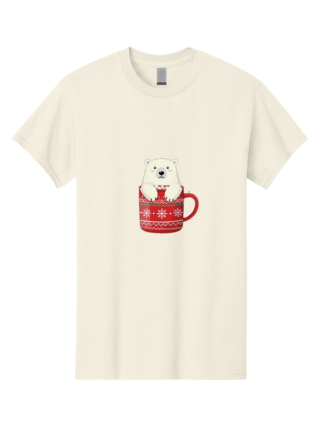 Polar-Bear-In-Mug-1 Men'S Graphic Tee, 100% Cotton, Comfortable Casual Summer Wear, Machine Washable, Polar Bear In A Mug, Christmas Mug, Red Mug, Snowflakes, White Bear, Funny Bear, Cartoon Character, Winter Theme, Festive Design, Bae655 5