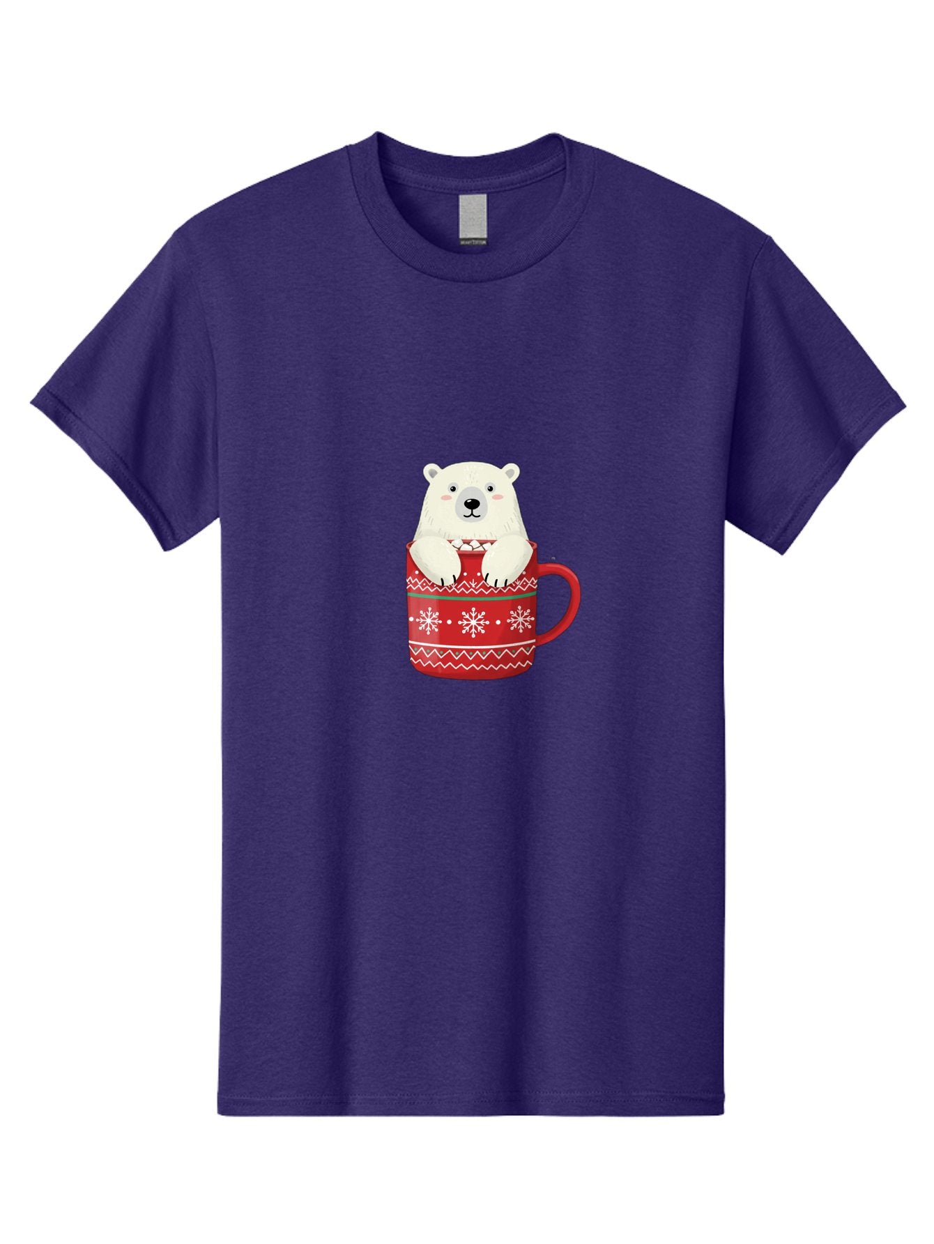 Polar-Bear-In-Mug-1 Men'S Graphic Tee, 100% Cotton, Comfortable Casual Summer Wear, Machine Washable, Polar Bear In A Mug, Christmas Mug, Red Mug, Snowflakes, White Bear, Funny Bear, Cartoon Character, Winter Theme, Festive Design, Bae655 3