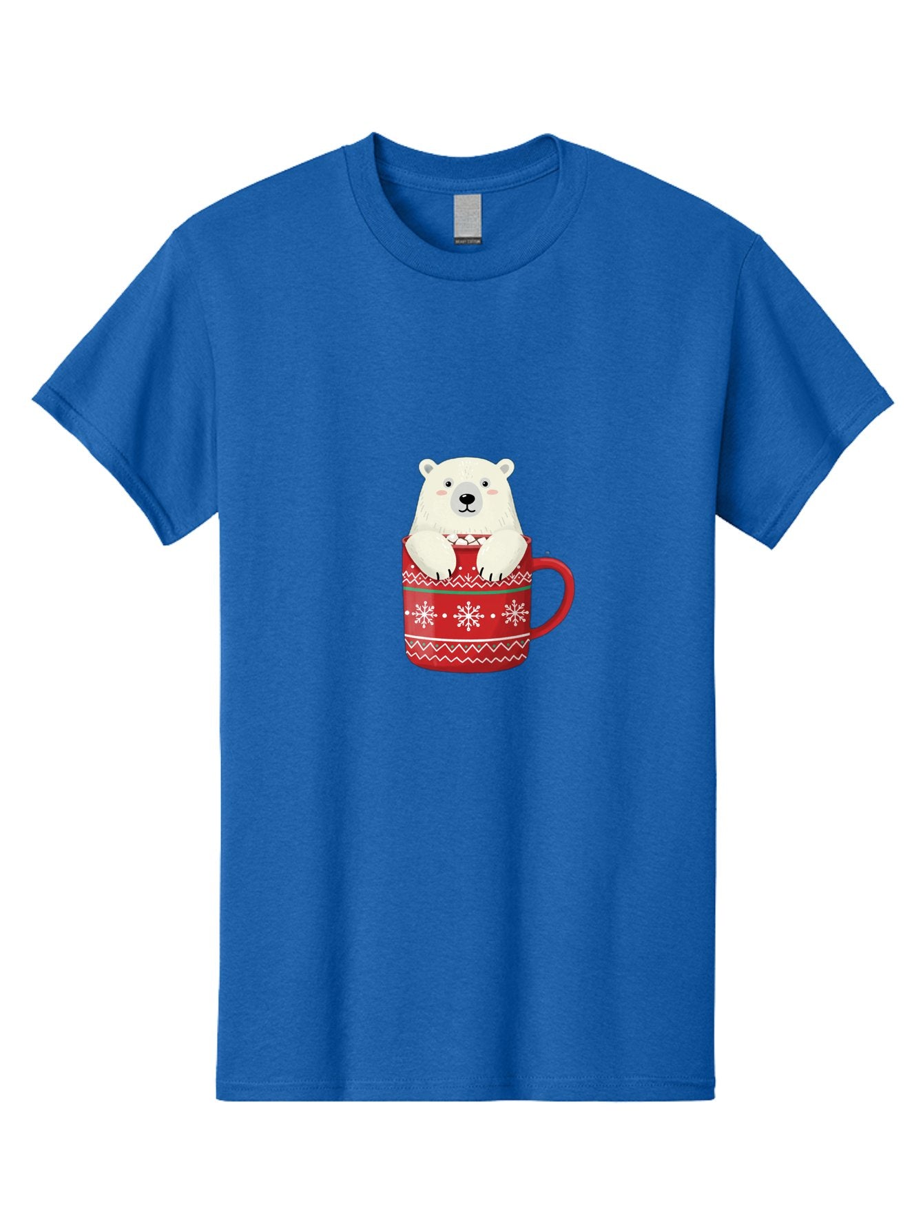 Polar-Bear-In-Mug-1 Men'S Graphic Tee, 100% Cotton, Comfortable Casual Summer Wear, Machine Washable, Polar Bear In A Mug, Christmas Mug, Red Mug, Snowflakes, White Bear, Funny Bear, Cartoon Character, Winter Theme, Festive Design, Bae655 11