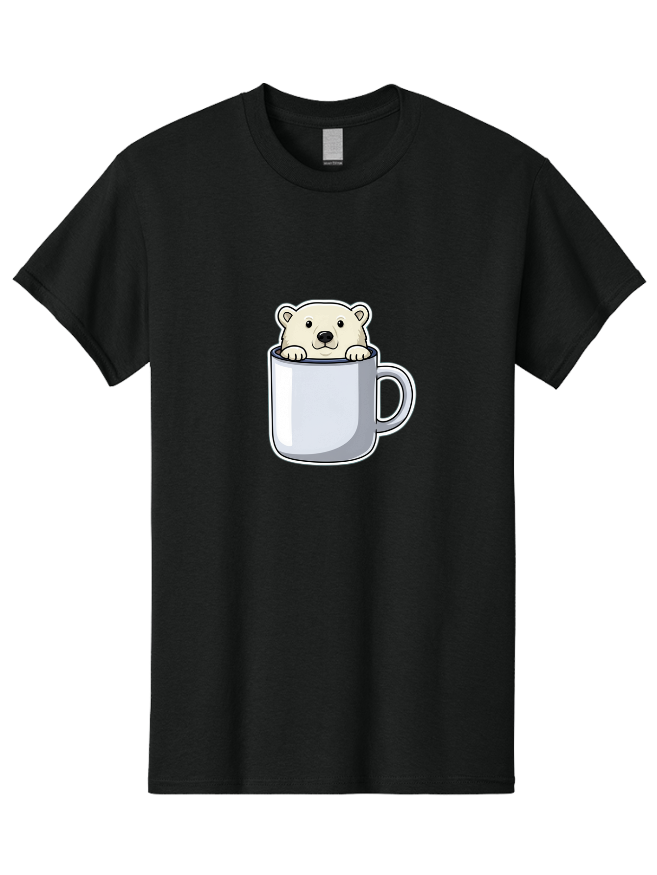 Polar-Bear-In-Mug-2 Men'S Graphic Tee, 100% Cotton, Comfortable Casual Summer Wear, Machine Washable, Polar Bear In Coffee Mug, Cartoon Character, Cute Animal, Funny Illustration, Coffee Break, Morning Routine, Office Humor, Creative Design, Bae656