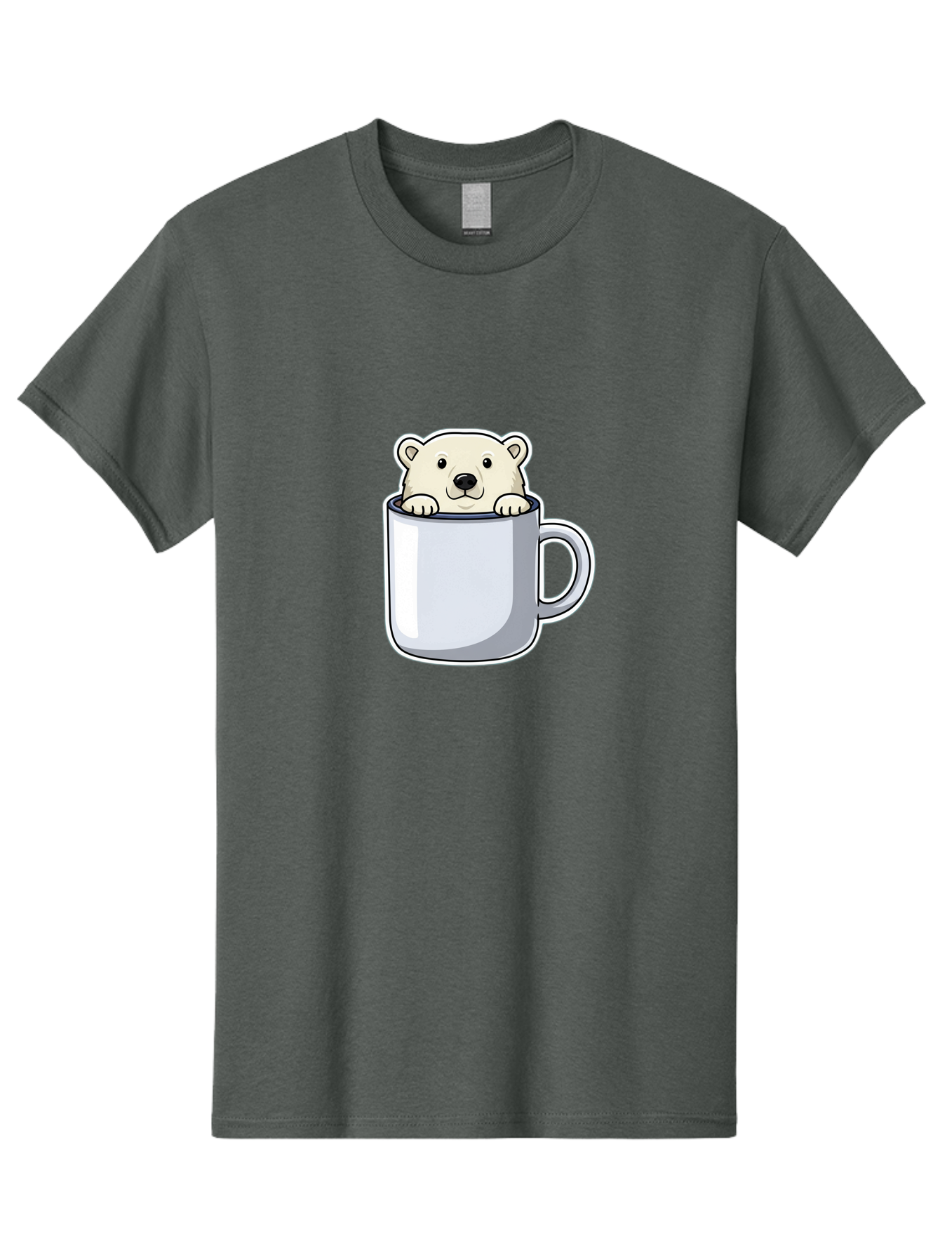 Polar-Bear-In-Mug-2 Men'S Graphic Tee, 100% Cotton, Comfortable Casual Summer Wear, Machine Washable, Polar Bear In Coffee Mug, Cartoon Character, Cute Animal, Funny Illustration, Coffee Break, Morning Routine, Office Humor, Creative Design, Bae656