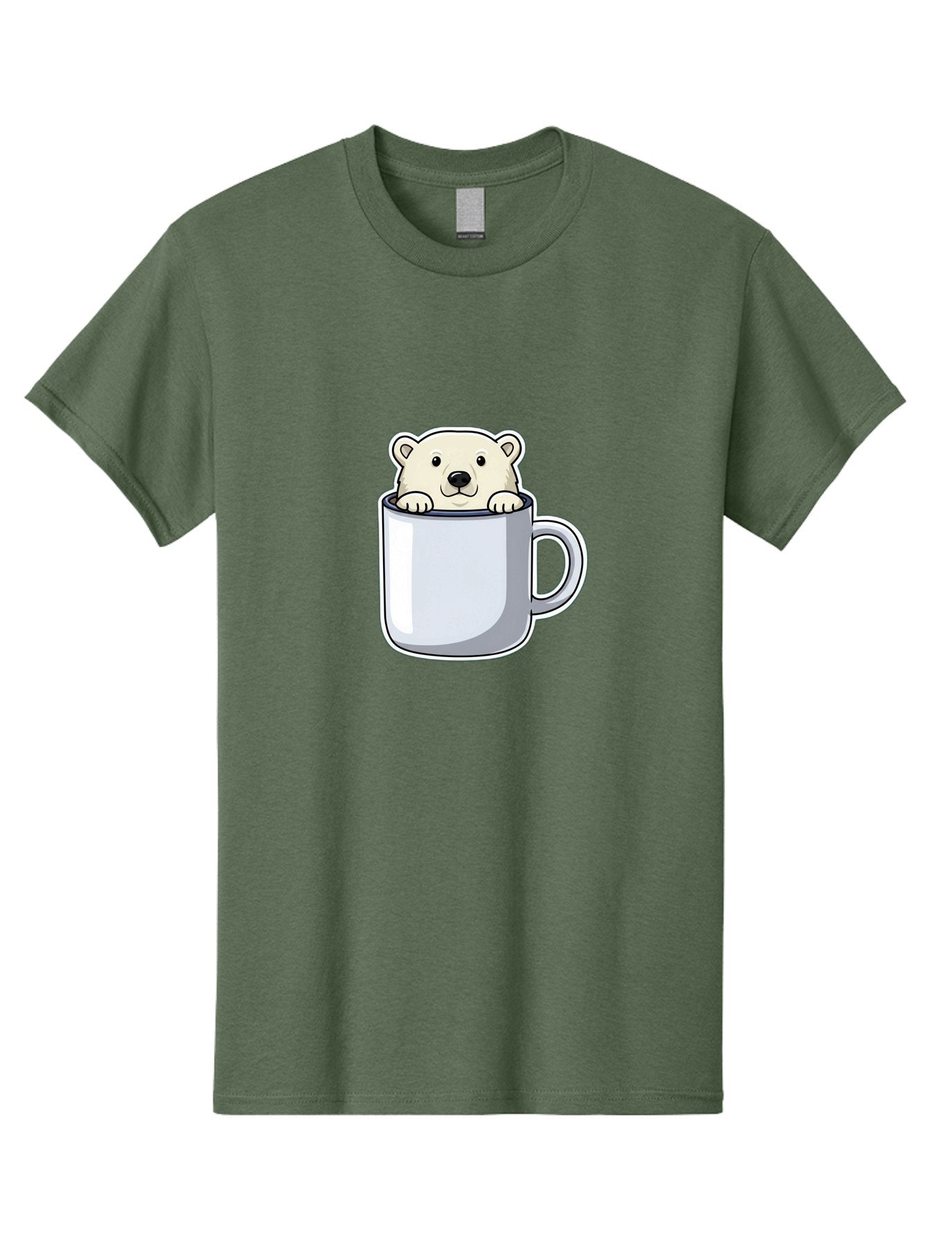 Polar-Bear-In-Mug-2 Men'S Graphic Tee, 100% Cotton, Comfortable Casual Summer Wear, Machine Washable, Polar Bear In Coffee Mug, Cartoon Character, Cute Animal, Funny Illustration, Coffee Break, Morning Routine, Office Humor, Creative Design, Bae656 3