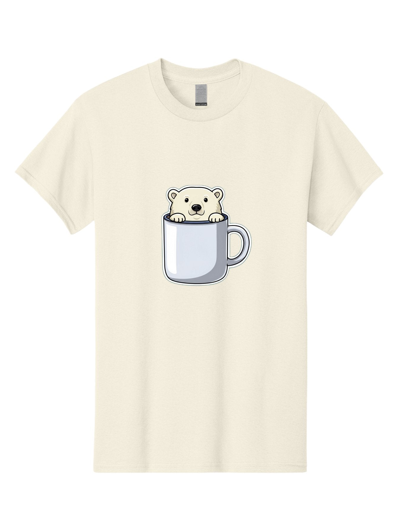 Polar-Bear-In-Mug-2 Men'S Graphic Tee, 100% Cotton, Comfortable Casual Summer Wear, Machine Washable, Polar Bear In Coffee Mug, Cartoon Character, Cute Animal, Funny Illustration, Coffee Break, Morning Routine, Office Humor, Creative Design, Bae656
