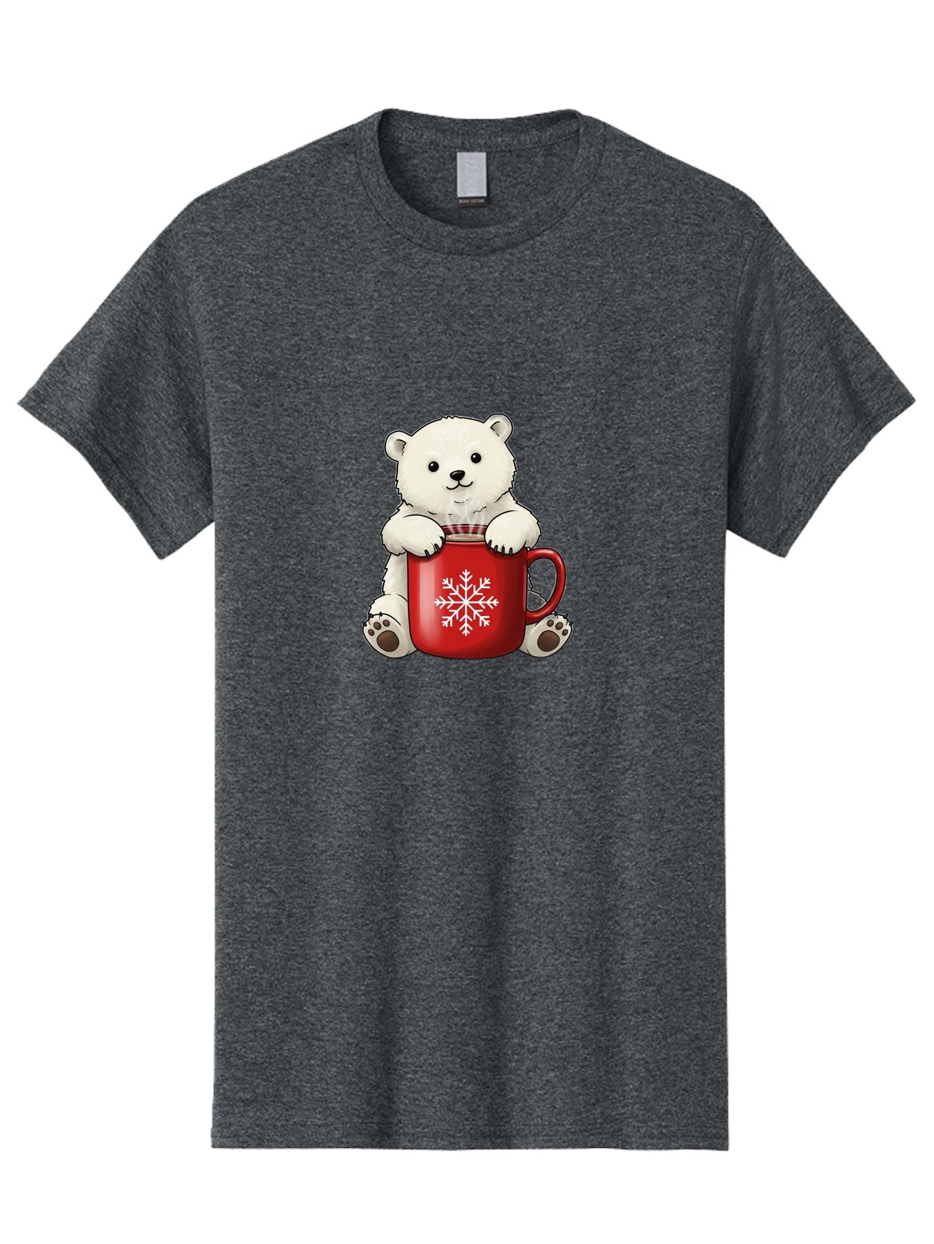 Polar-Bear-In-Mug Men'S Graphic Tee, 100% Cotton, Comfortable Casual Summer Wear, Machine Washable, Polar Bear Holding Red Mug, Snowflake Design, Winter Theme, Christmas Gift, Cute Cartoon Character, Adorable Polar Bear, Holiday Vibes, Bae657 14