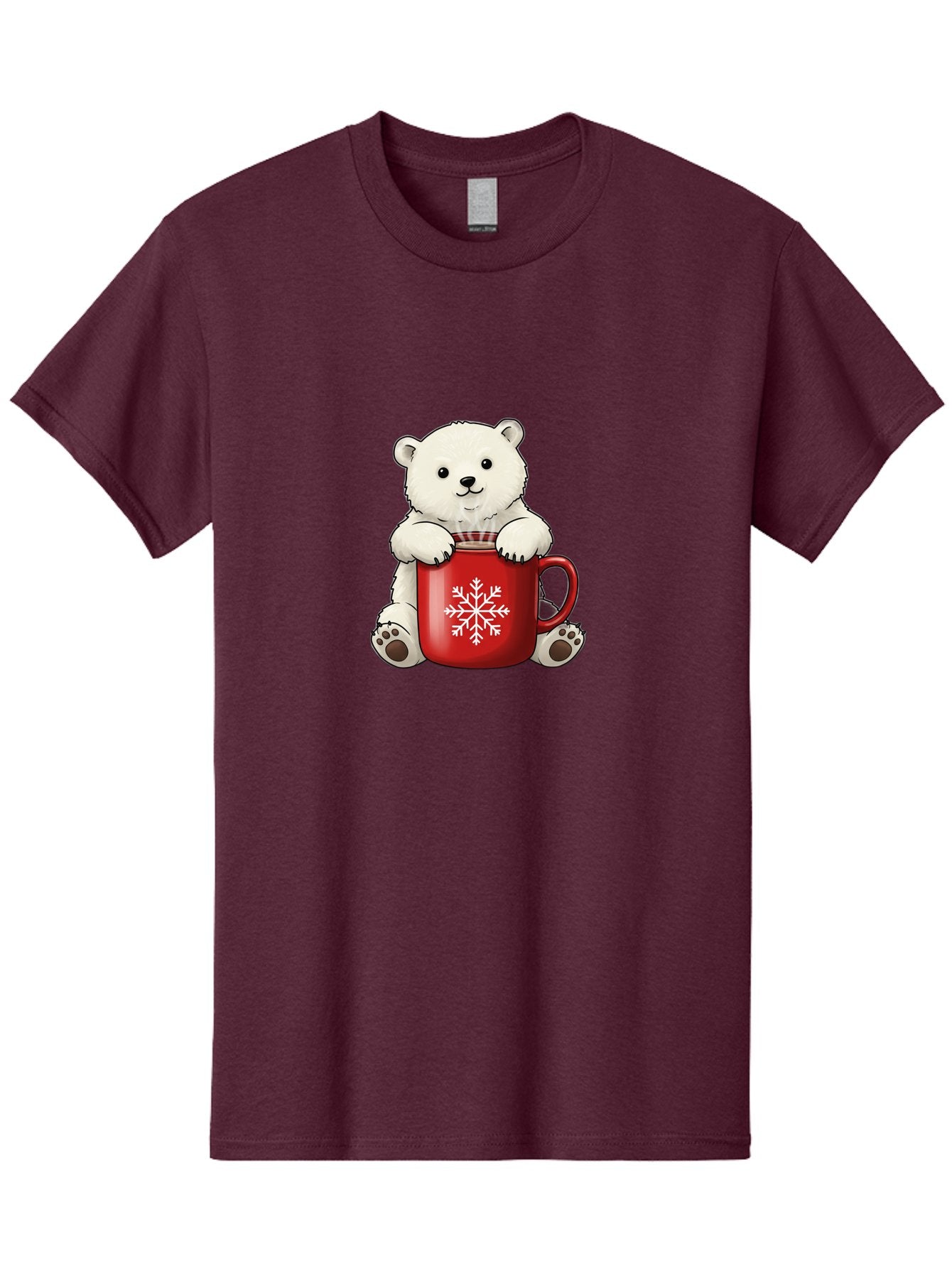 Polar-Bear-In-Mug Men'S Graphic Tee, 100% Cotton, Comfortable Casual Summer Wear, Machine Washable, Polar Bear Holding Red Mug, Snowflake Design, Winter Theme, Christmas Gift, Cute Cartoon Character, Adorable Polar Bear, Holiday Vibes, Bae657 9