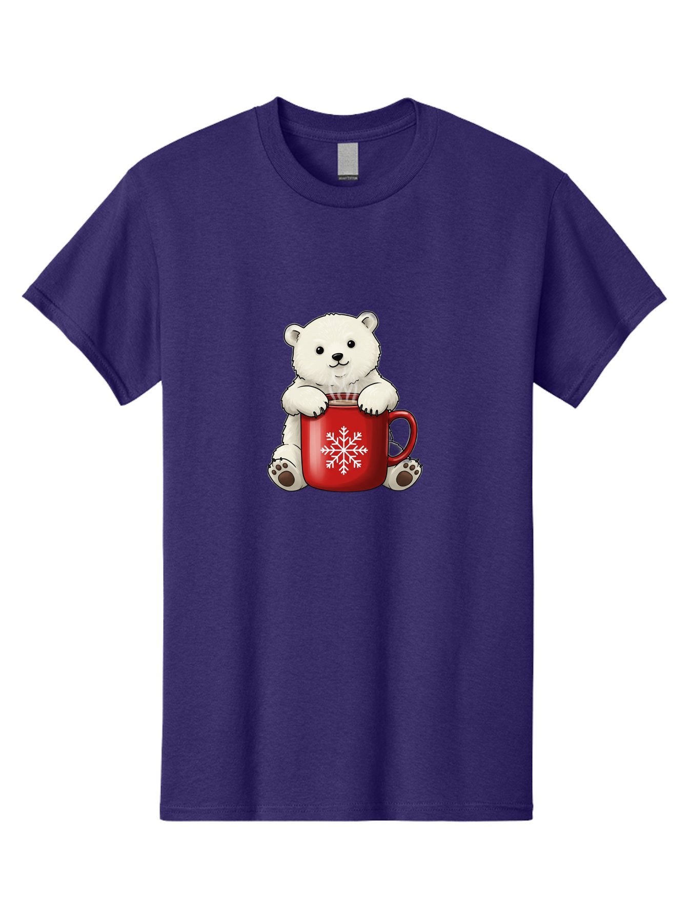 Polar-Bear-In-Mug Men'S Graphic Tee, 100% Cotton, Comfortable Casual Summer Wear, Machine Washable, Polar Bear Holding Red Mug, Snowflake Design, Winter Theme, Christmas Gift, Cute Cartoon Character, Adorable Polar Bear, Holiday Vibes, Bae657 10