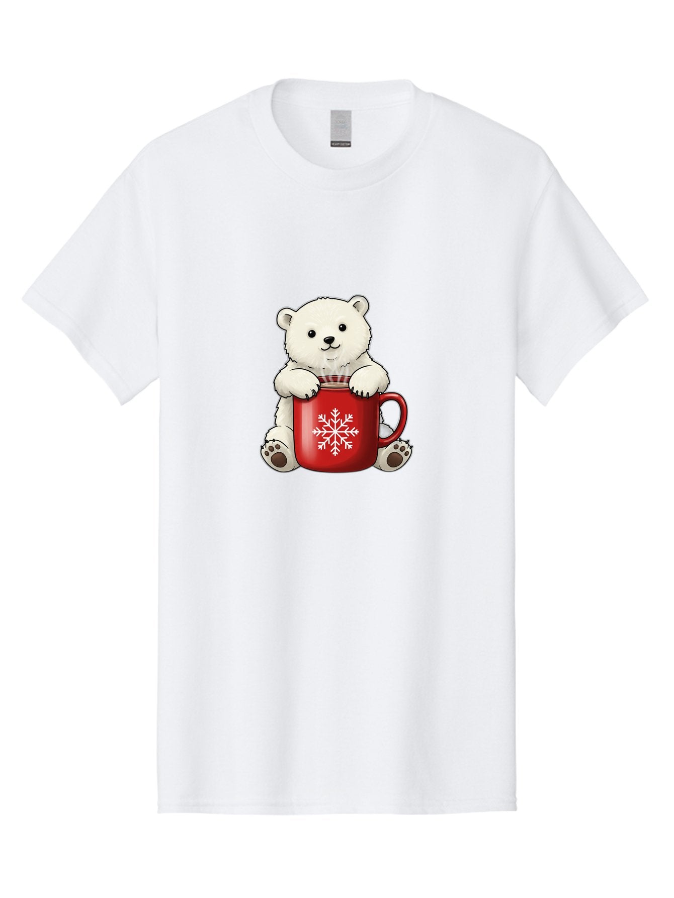 Polar-Bear-In-Mug Men'S Graphic Tee, 100% Cotton, Comfortable Casual Summer Wear, Machine Washable, Polar Bear Holding Red Mug, Snowflake Design, Winter Theme, Christmas Gift, Cute Cartoon Character, Adorable Polar Bear, Holiday Vibes, Bae657 15