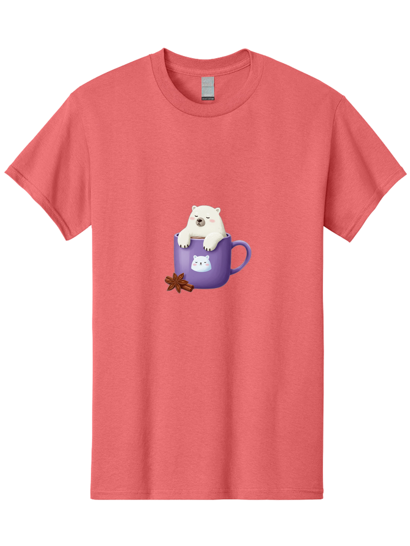 Polar-Bear-Mug-1 Men'S Graphic Tee, 100% Cotton, Comfortable Casual Summer Wear, Machine Washable, Polar Bear In A Tea Cup, Cute Bear Design, Adorable Cartoon Character, Purple Mug With Bear Face, Star Anise And Cinnamon Sticks, Bae658 11