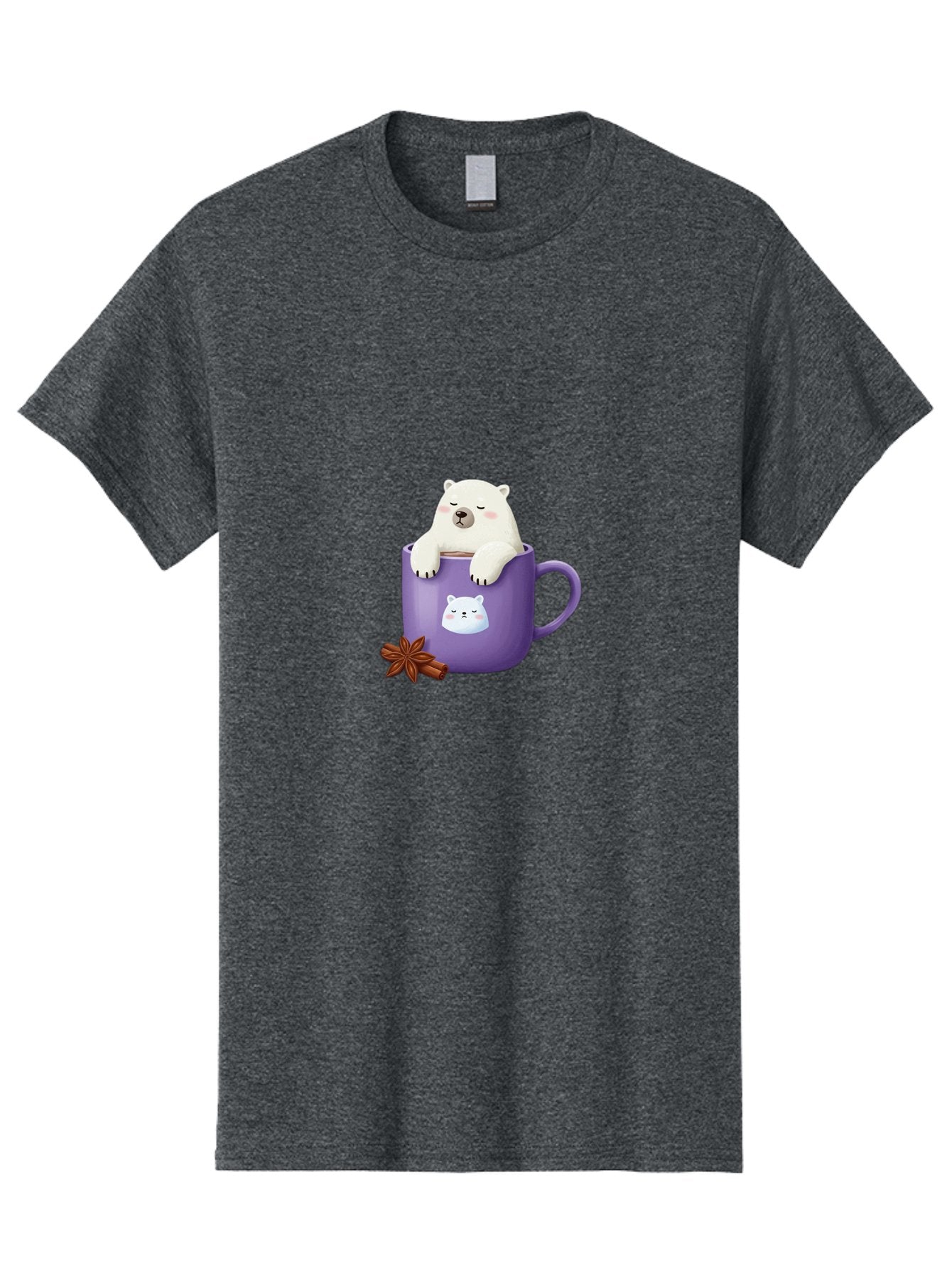 Polar-Bear-Mug-1 Men'S Graphic Tee, 100% Cotton, Comfortable Casual Summer Wear, Machine Washable, Polar Bear In A Tea Cup, Cute Bear Design, Adorable Cartoon Character, Purple Mug With Bear Face, Star Anise And Cinnamon Sticks, Bae658 6