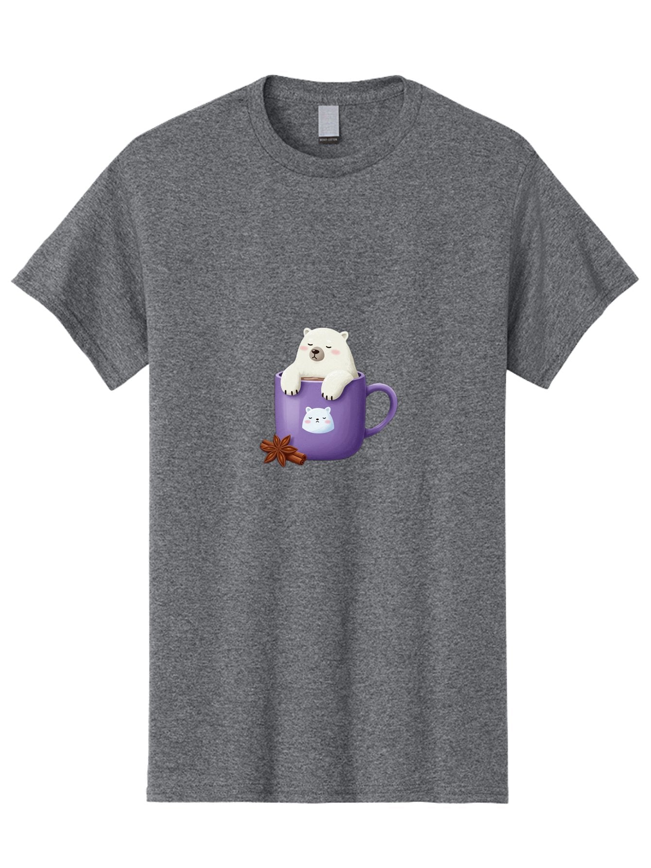 Polar-Bear-Mug-1 Men'S Graphic Tee, 100% Cotton, Comfortable Casual Summer Wear, Machine Washable, Polar Bear In A Tea Cup, Cute Bear Design, Adorable Cartoon Character, Purple Mug With Bear Face, Star Anise And Cinnamon Sticks, Bae658 12