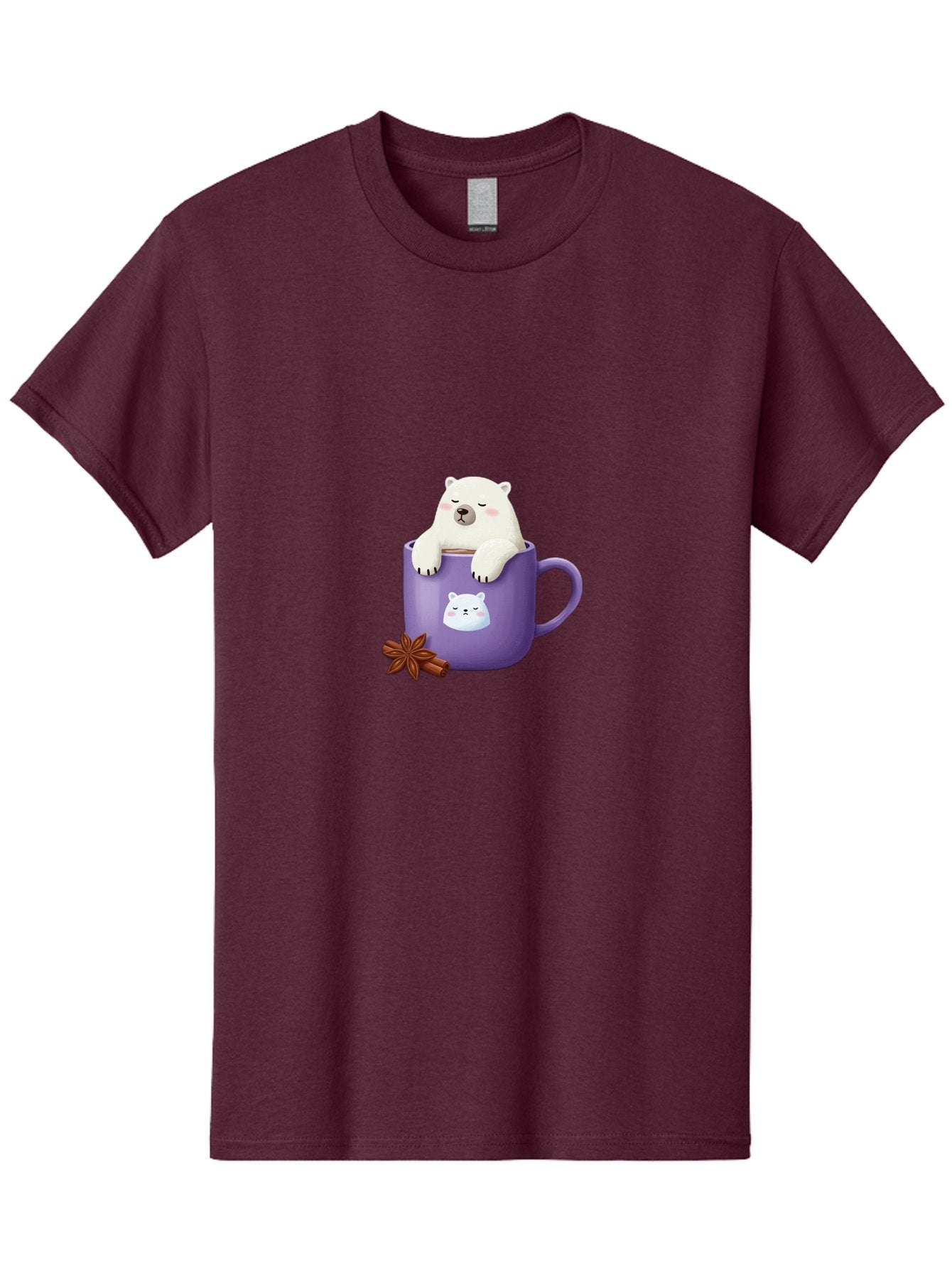 Polar-Bear-Mug-1 Men'S Graphic Tee, 100% Cotton, Comfortable Casual Summer Wear, Machine Washable, Polar Bear In A Tea Cup, Cute Bear Design, Adorable Cartoon Character, Purple Mug With Bear Face, Star Anise And Cinnamon Sticks, Bae658 4
