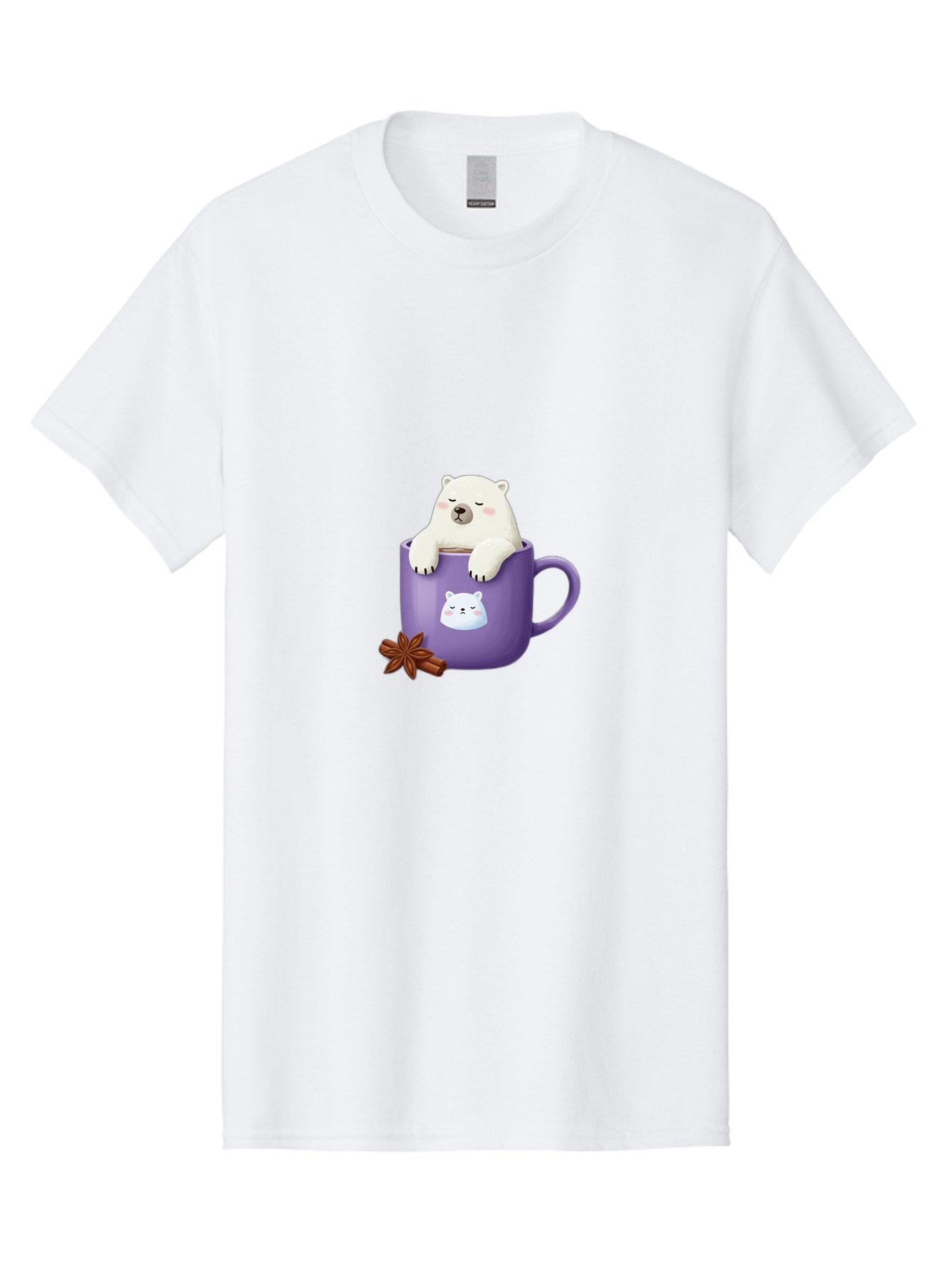 Polar-Bear-Mug-1 Men'S Graphic Tee, 100% Cotton, Comfortable Casual Summer Wear, Machine Washable, Polar Bear In A Tea Cup, Cute Bear Design, Adorable Cartoon Character, Purple Mug With Bear Face, Star Anise And Cinnamon Sticks, Bae658 10