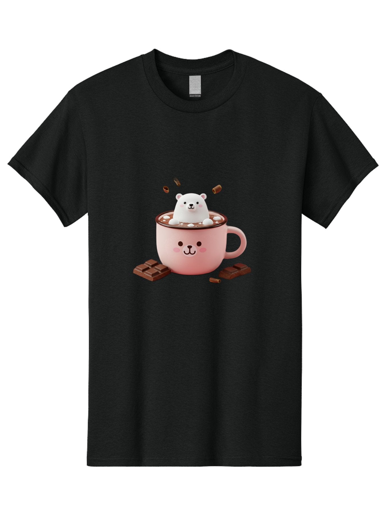 Polar-Bear-Mug Men'S Graphic Tee, 100% Cotton, Comfortable Casual Summer Wear, Machine Washable, Polar Bear In A Pink Mug, Hot Chocolate, Marshmallows, Chocolate Bars, Bear Face, Cartoon Style, Kawaii, Cute, Winter Vibe, Cozy Atmosphere Bae659 14
