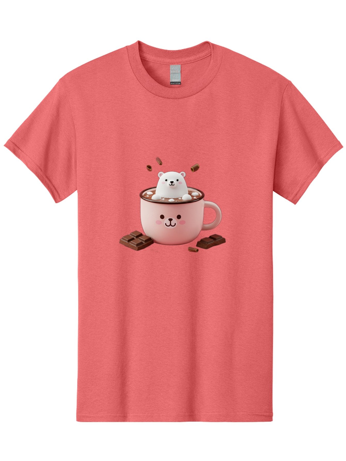 Polar-Bear-Mug Men'S Graphic Tee, 100% Cotton, Comfortable Casual Summer Wear, Machine Washable, Polar Bear In A Pink Mug, Hot Chocolate, Marshmallows, Chocolate Bars, Bear Face, Cartoon Style, Kawaii, Cute, Winter Vibe, Cozy Atmosphere Bae659 11