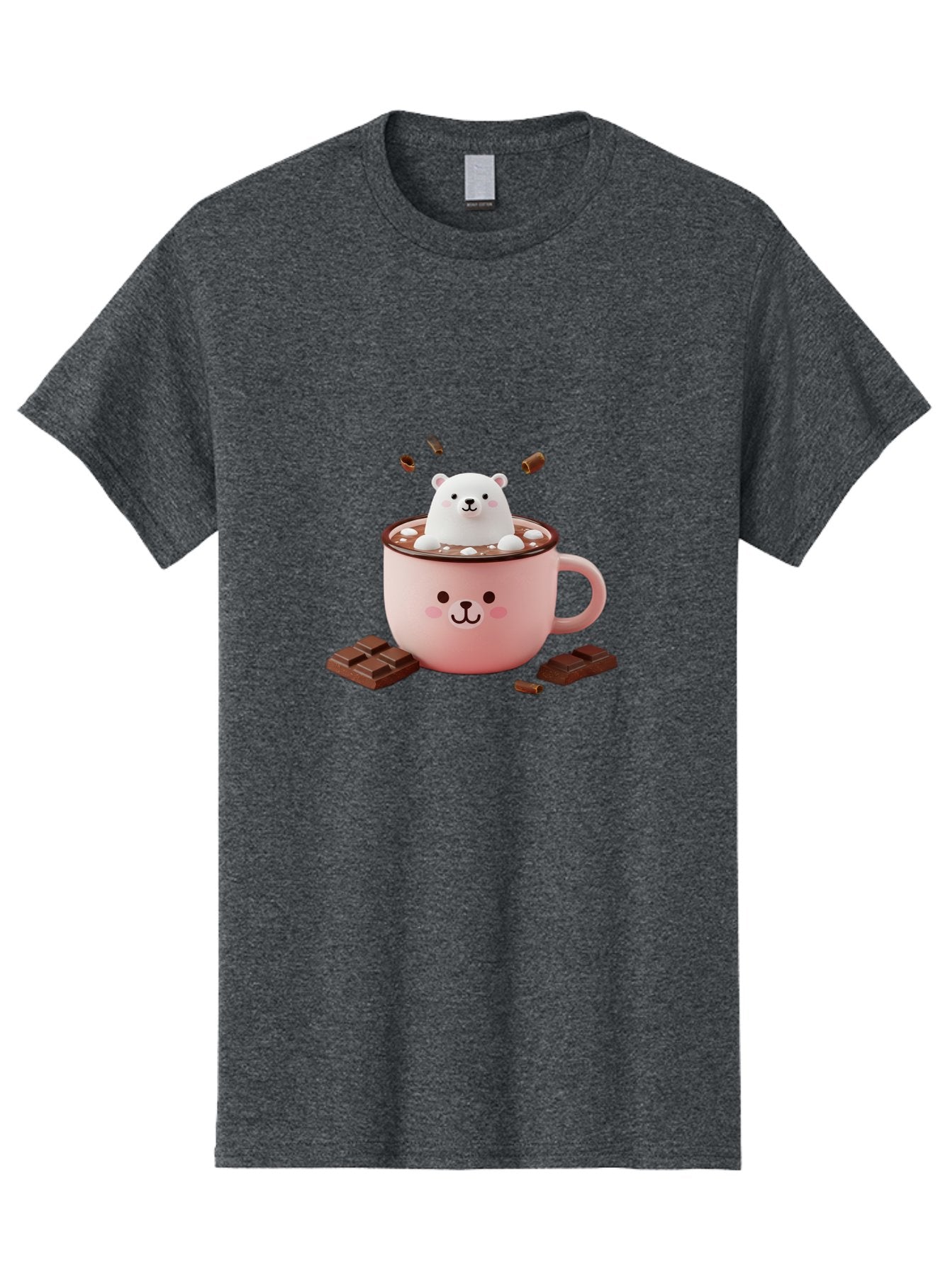 Polar-Bear-Mug Men'S Graphic Tee, 100% Cotton, Comfortable Casual Summer Wear, Machine Washable, Polar Bear In A Pink Mug, Hot Chocolate, Marshmallows, Chocolate Bars, Bear Face, Cartoon Style, Kawaii, Cute, Winter Vibe, Cozy Atmosphere Bae659 6