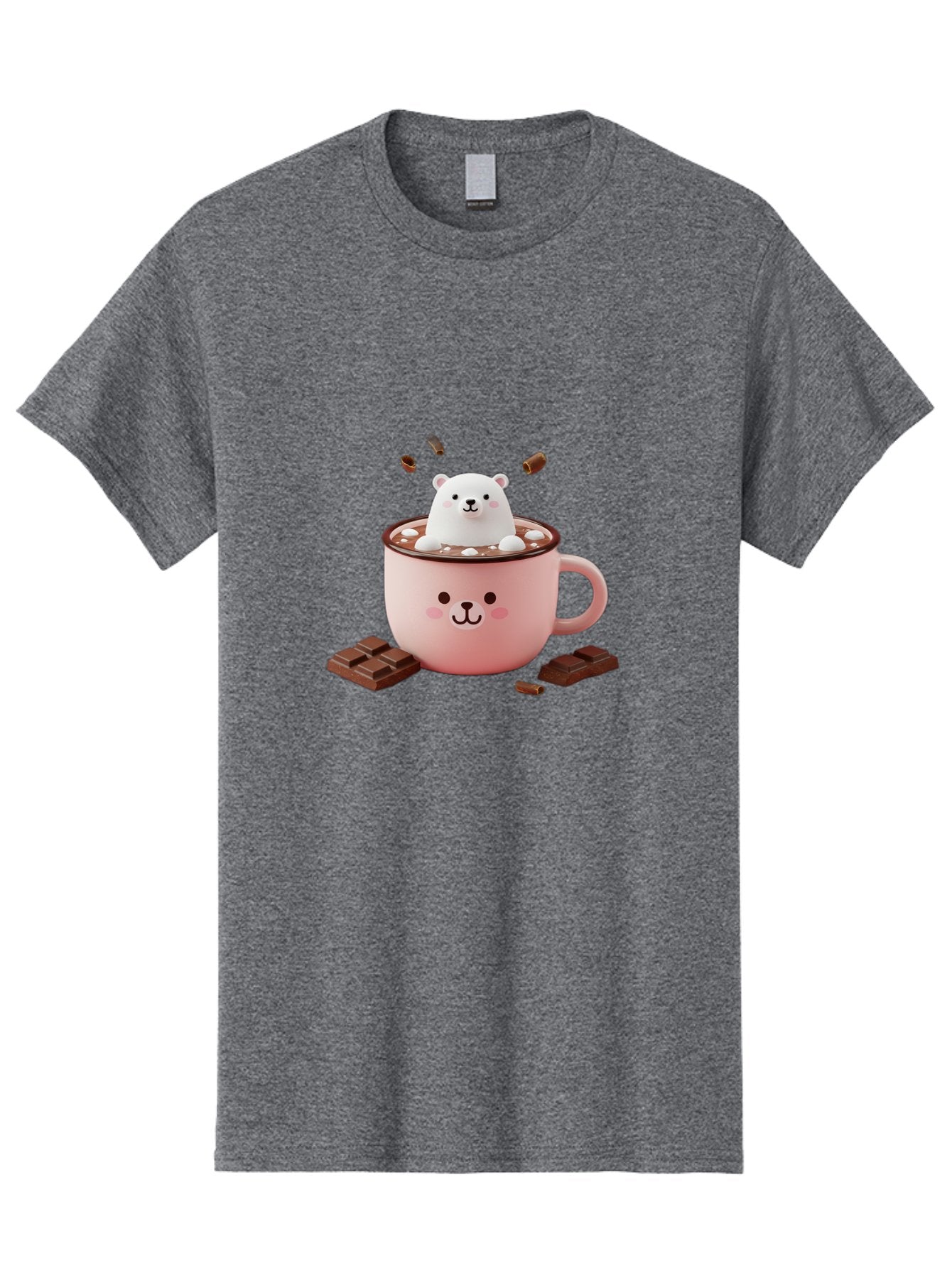 Polar-Bear-Mug Men'S Graphic Tee, 100% Cotton, Comfortable Casual Summer Wear, Machine Washable, Polar Bear In A Pink Mug, Hot Chocolate, Marshmallows, Chocolate Bars, Bear Face, Cartoon Style, Kawaii, Cute, Winter Vibe, Cozy Atmosphere Bae659 9