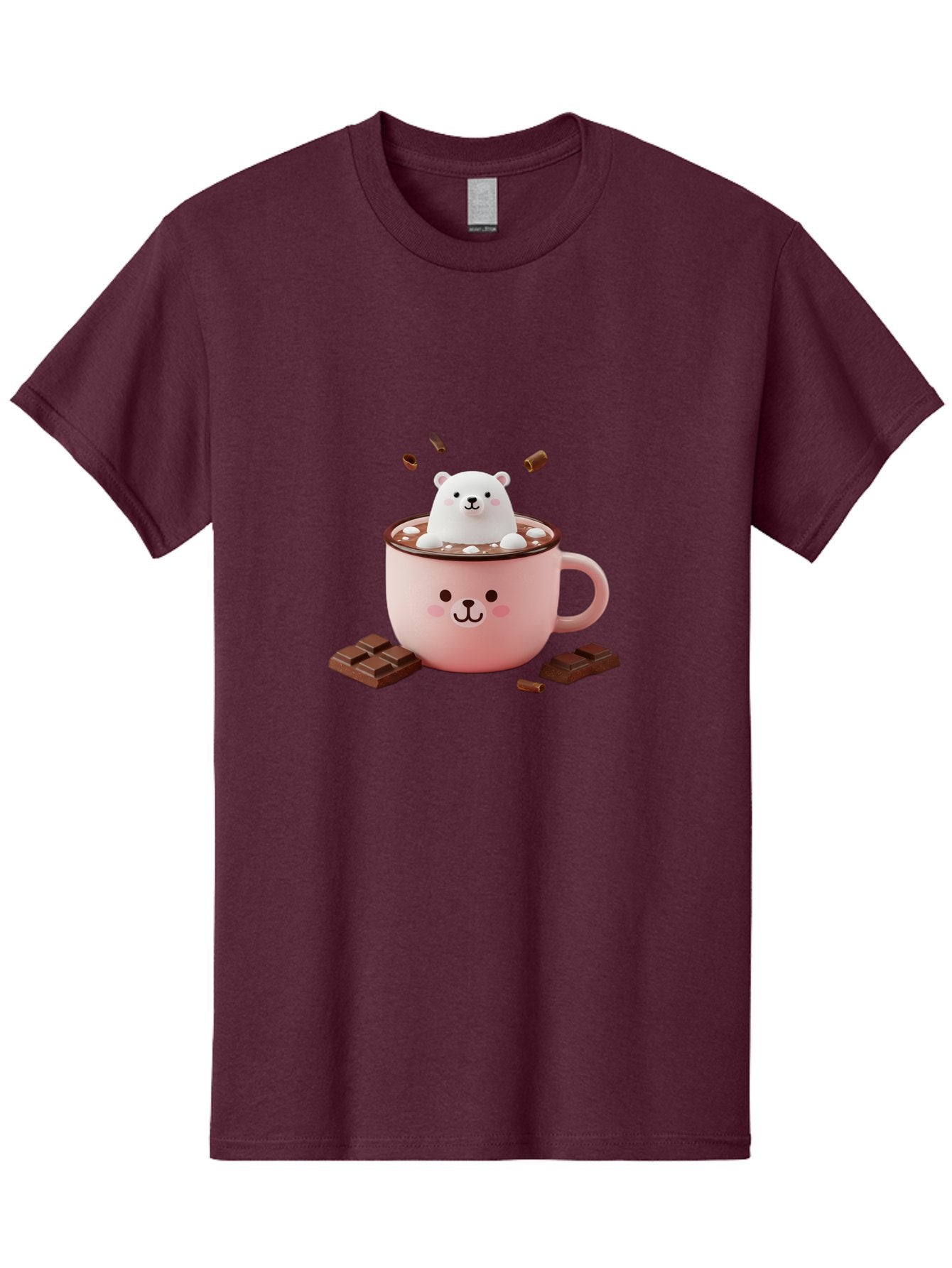 Polar-Bear-Mug Men'S Graphic Tee, 100% Cotton, Comfortable Casual Summer Wear, Machine Washable, Polar Bear In A Pink Mug, Hot Chocolate, Marshmallows, Chocolate Bars, Bear Face, Cartoon Style, Kawaii, Cute, Winter Vibe, Cozy Atmosphere Bae659 10