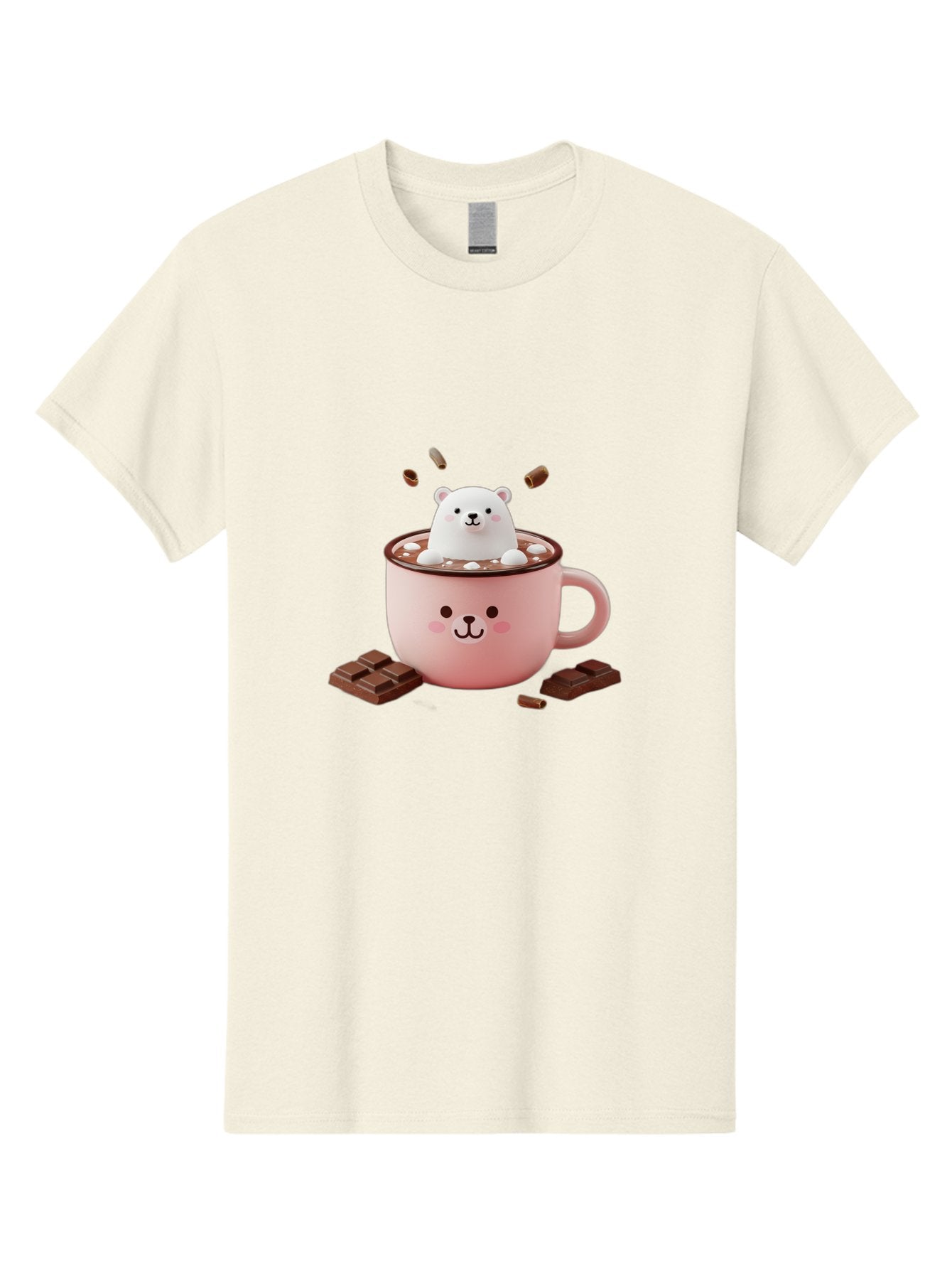 Polar-Bear-Mug Men'S Graphic Tee, 100% Cotton, Comfortable Casual Summer Wear, Machine Washable, Polar Bear In A Pink Mug, Hot Chocolate, Marshmallows, Chocolate Bars, Bear Face, Cartoon Style, Kawaii, Cute, Winter Vibe, Cozy Atmosphere Bae659