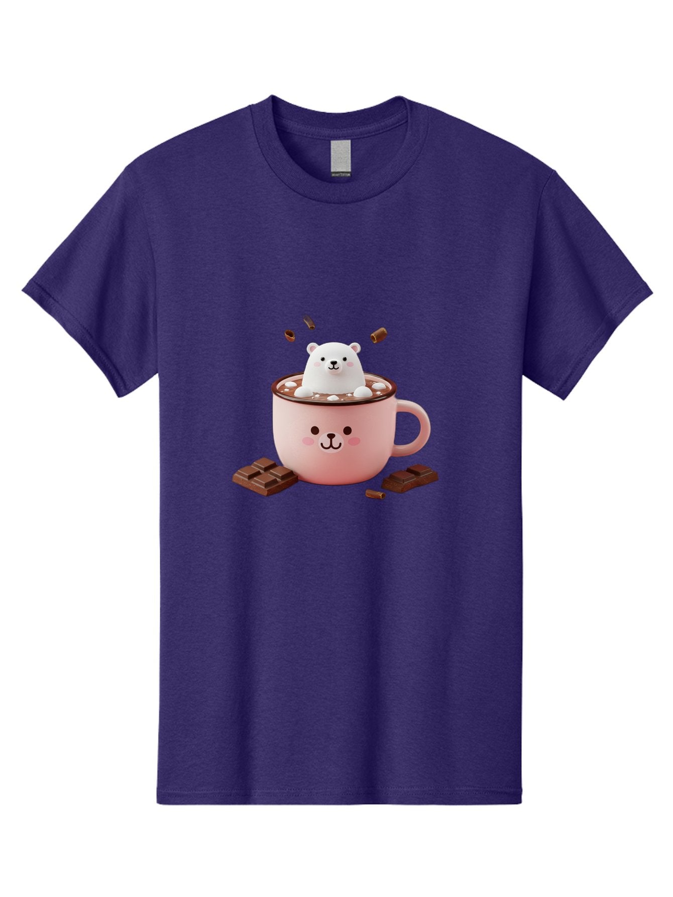 Polar-Bear-Mug Men'S Graphic Tee, 100% Cotton, Comfortable Casual Summer Wear, Machine Washable, Polar Bear In A Pink Mug, Hot Chocolate, Marshmallows, Chocolate Bars, Bear Face, Cartoon Style, Kawaii, Cute, Winter Vibe, Cozy Atmosphere Bae659 12