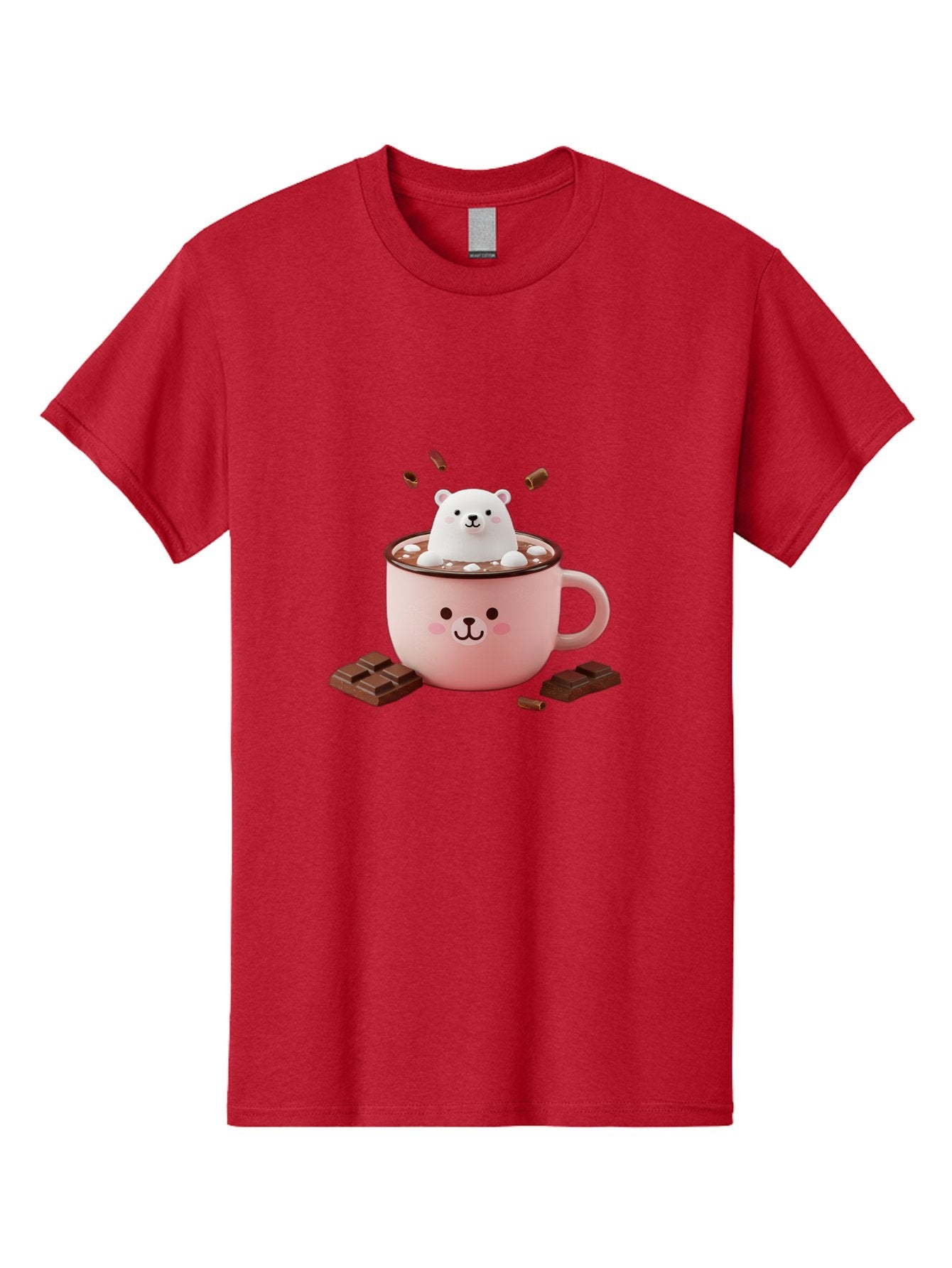 Polar-Bear-Mug Men'S Graphic Tee, 100% Cotton, Comfortable Casual Summer Wear, Machine Washable, Polar Bear In A Pink Mug, Hot Chocolate, Marshmallows, Chocolate Bars, Bear Face, Cartoon Style, Kawaii, Cute, Winter Vibe, Cozy Atmosphere Bae659 8