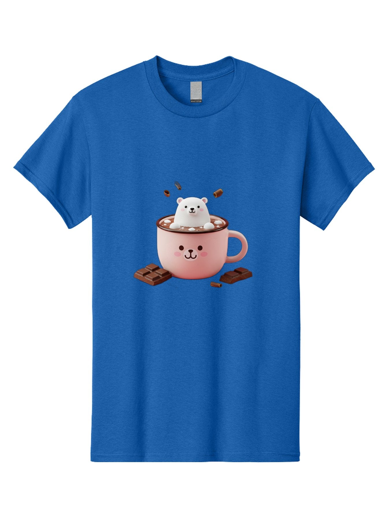 Polar-Bear-Mug Men'S Graphic Tee, 100% Cotton, Comfortable Casual Summer Wear, Machine Washable, Polar Bear In A Pink Mug, Hot Chocolate, Marshmallows, Chocolate Bars, Bear Face, Cartoon Style, Kawaii, Cute, Winter Vibe, Cozy Atmosphere Bae659 7