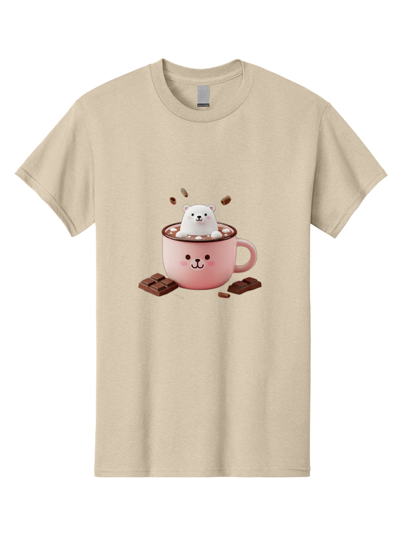 Polar-Bear-Mug Men'S Graphic Tee, 100% Cotton, Comfortable Casual Summer Wear, Machine Washable, Polar Bear In A Pink Mug, Hot Chocolate, Marshmallows, Chocolate Bars, Bear Face, Cartoon Style, Kawaii, Cute, Winter Vibe, Cozy Atmosphere Bae659 13