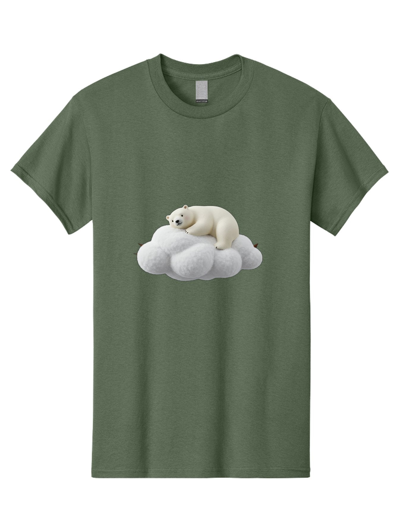 Polar-Bear-On-Cloud-1 Men'S Graphic Tee, 100% Cotton, Comfortable Casual Summer Wear, Machine Washable, Polar Bear Resting On Fluffy White Cloud, Serene Atmosphere, Dreamy Scene, Cute Wildlife, Peaceful Slumber, Adorable Polar Bear Bae660