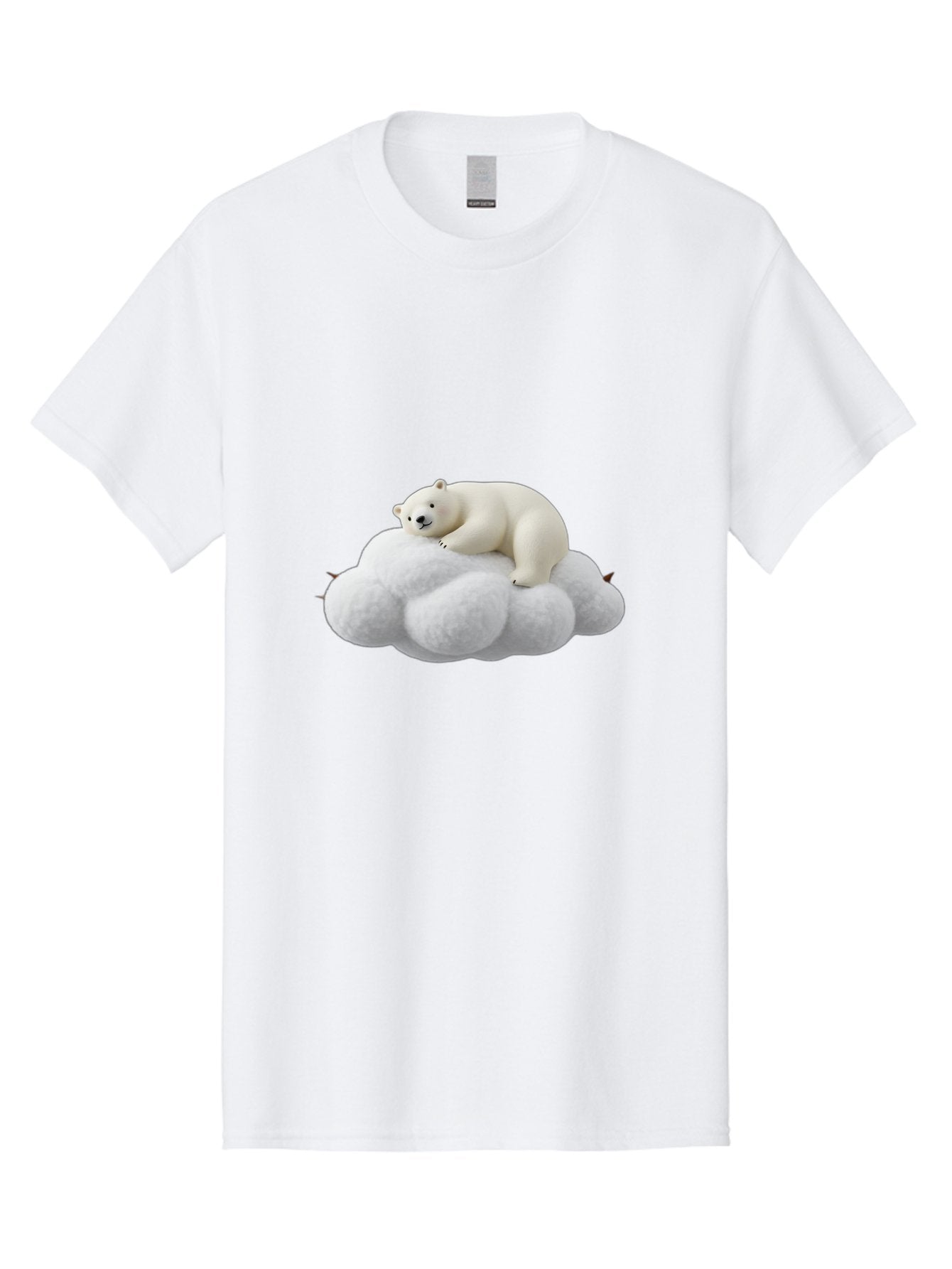 Polar-Bear-On-Cloud-1 Men'S Graphic Tee, 100% Cotton, Comfortable Casual Summer Wear, Machine Washable, Polar Bear Resting On Fluffy White Cloud, Serene Atmosphere, Dreamy Scene, Cute Wildlife, Peaceful Slumber, Adorable Polar Bear Bae660