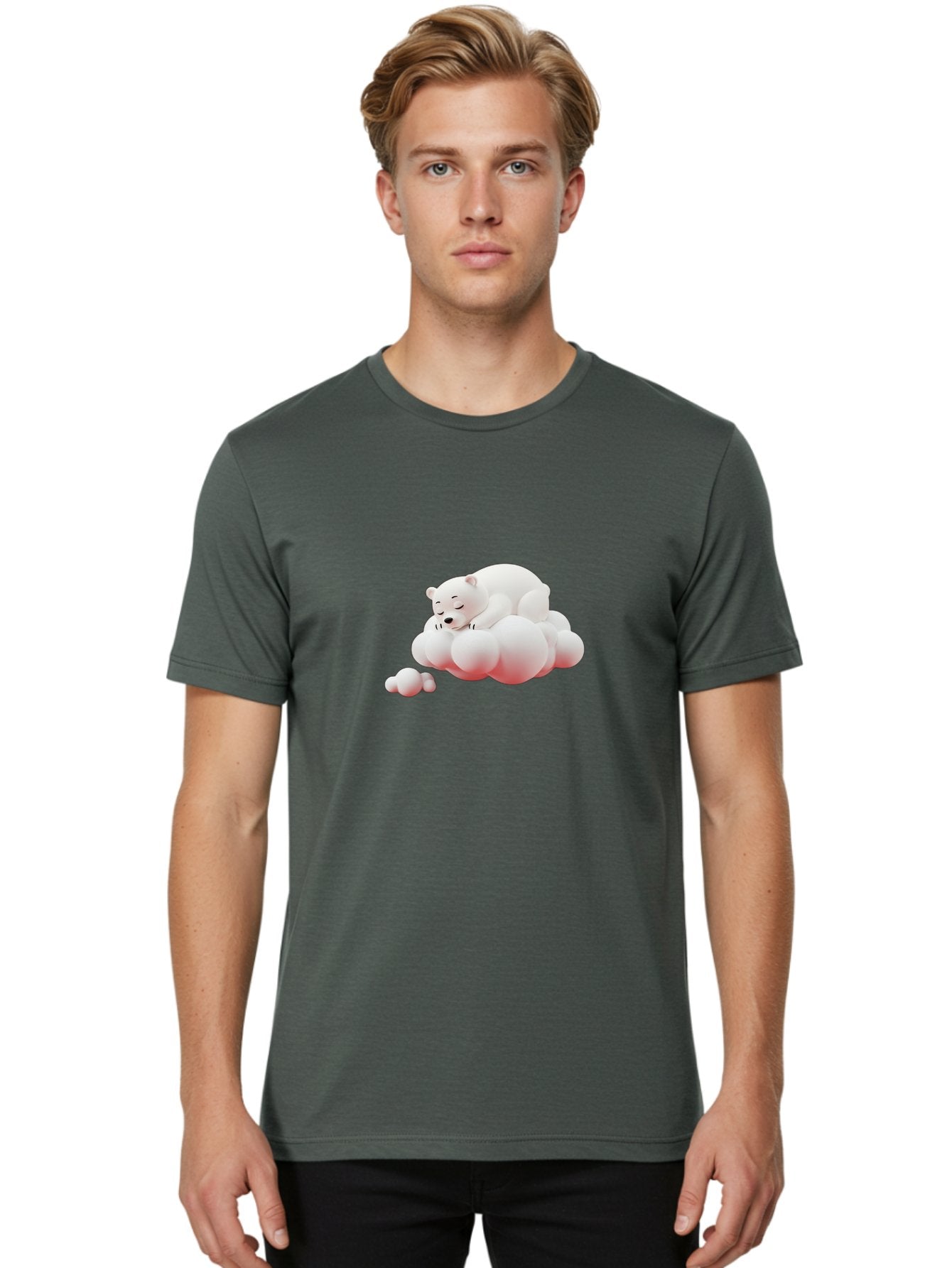 Polar-Bear-On-Cloud-2 Men'S Graphic Tee, 100% Cotton, Comfortable Casual Summer Wear, Machine Washable, Sleeping Polar Bear, Cartoon Character, Fluffy Clouds, Peaceful Scene, Adorable Animal, Dreamy Atmosphere, Cute Illustration, Digital Art, Bae661 18